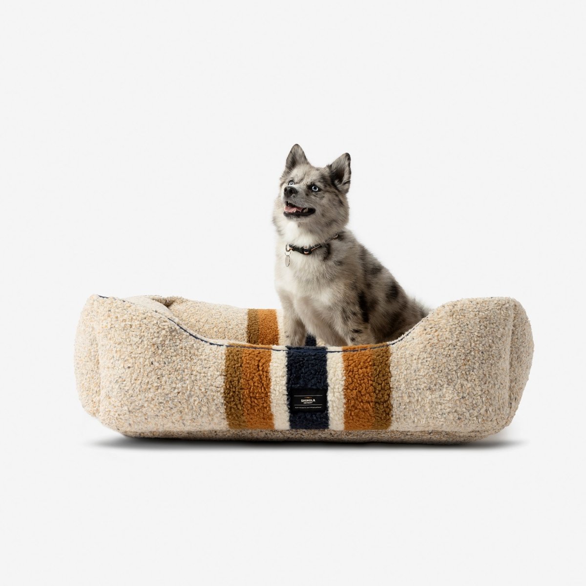 Shinola Brand Stripe Kuddle Berber Dog Bed Oatmeal premium pet product