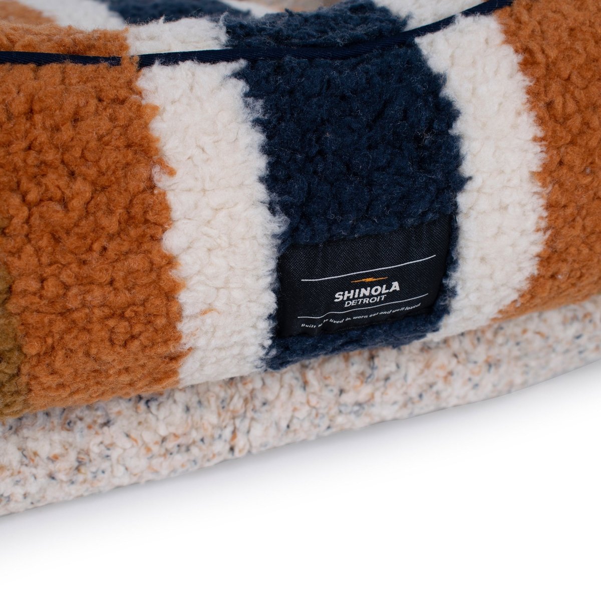 Shinola Brand Stripe Kuddle Berber Dog Bed Oatmeal premium pet product