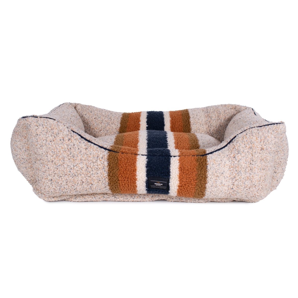 Shinola Brand Stripe Kuddle Berber Dog Bed Oatmeal premium pet product