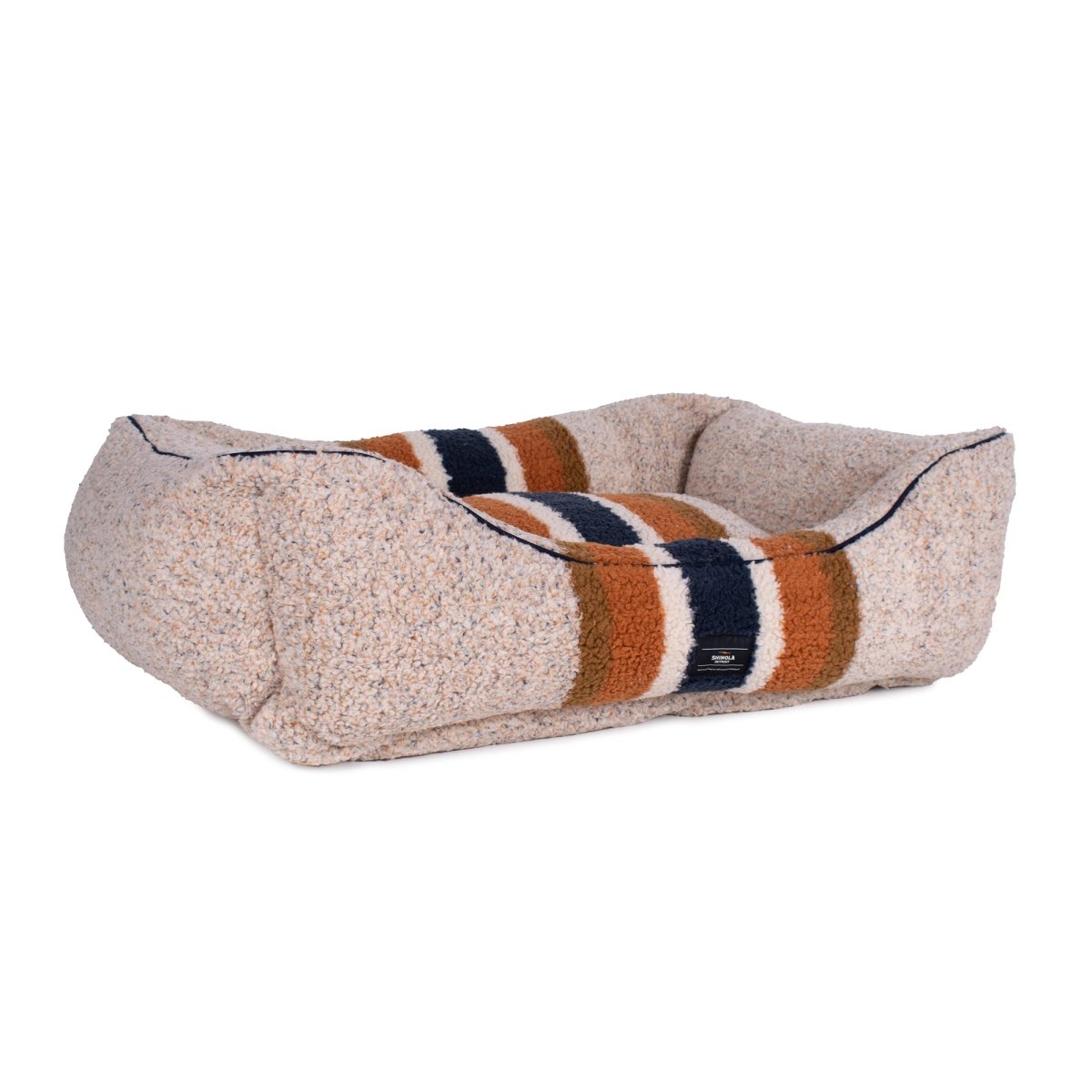 Shinola Brand Stripe Kuddle Berber Dog Bed Oatmeal premium pet product
