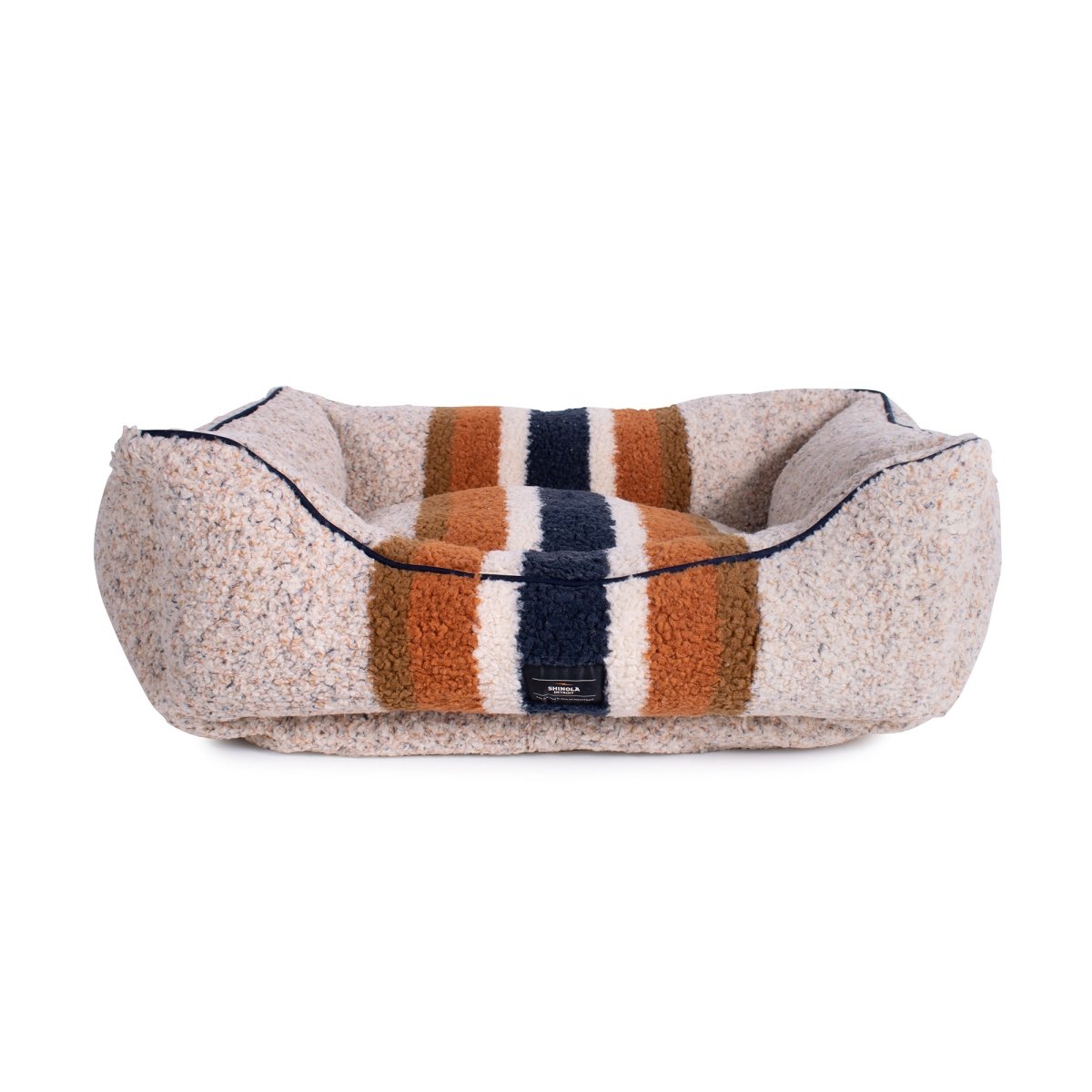 Shinola Brand Stripe Kuddle Berber Dog Bed Oatmeal premium pet product