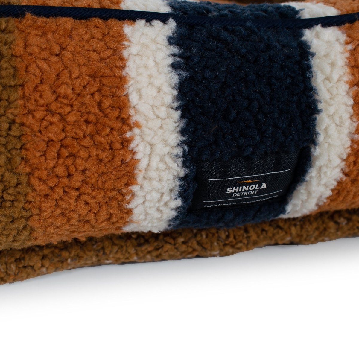 Shinola Brand Stripe Kuddle Berber Dog Bed Rust