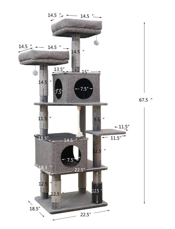 Stella 6 Level Quilted Velvet Large Cat Tree With Condo