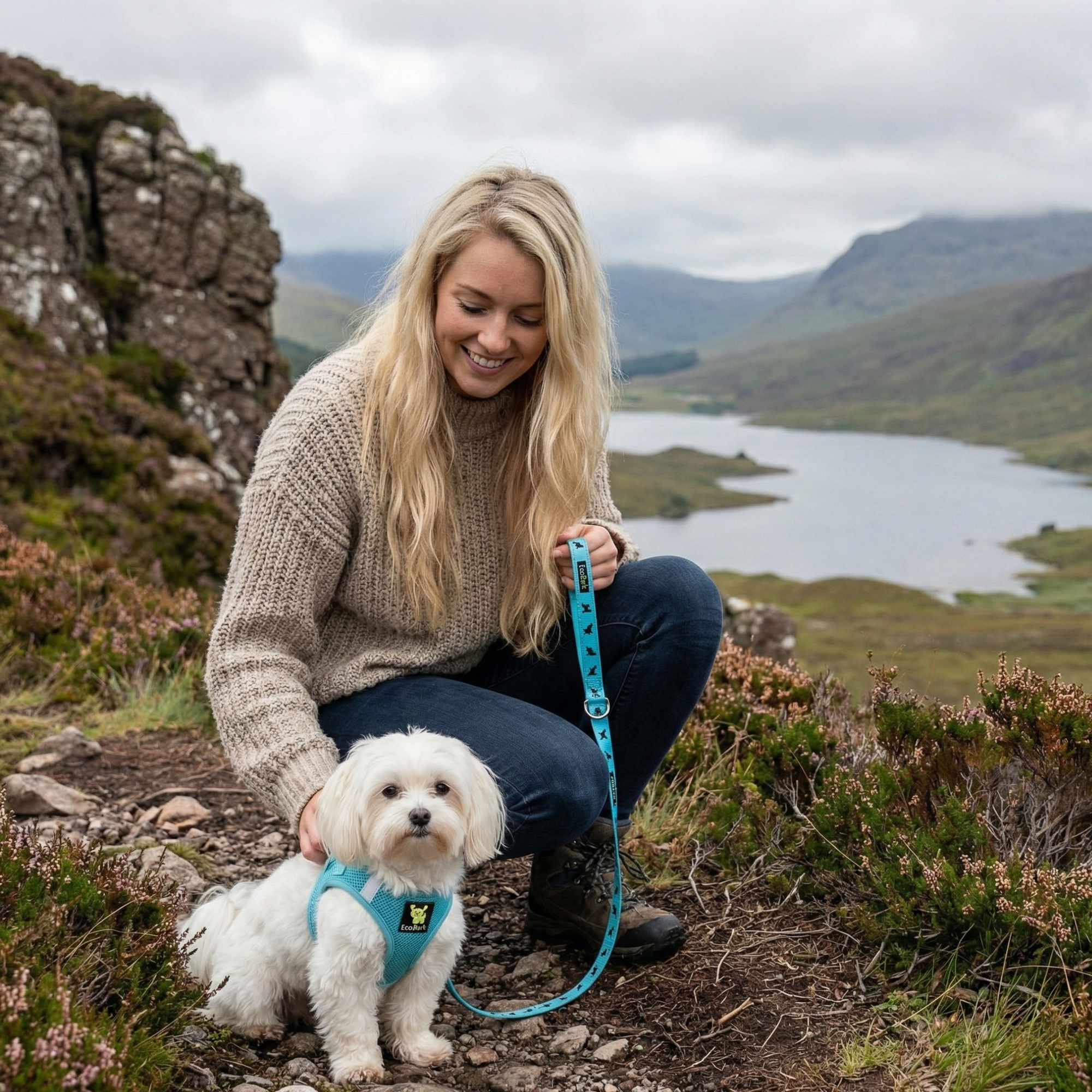 EcoBark Sky Blue Dog Leash- Padded Comfort Grip Padded Leash Dog Pattern - 4 Foot, 5 Foot, 6 Foot Leash for Small and Medium Dogs