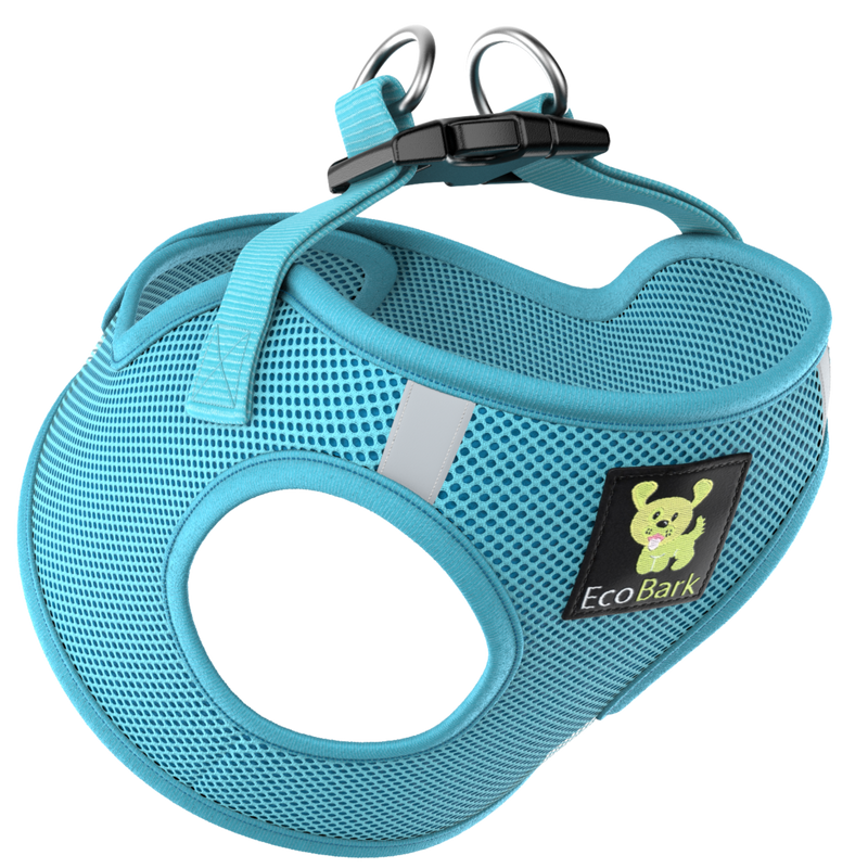 EcoBark Step In Dog Harness - Teacup & Small Breeds- Reflective Soft Mesh Harness for Teacup, Small Dogs and Puppies / Sky Blue