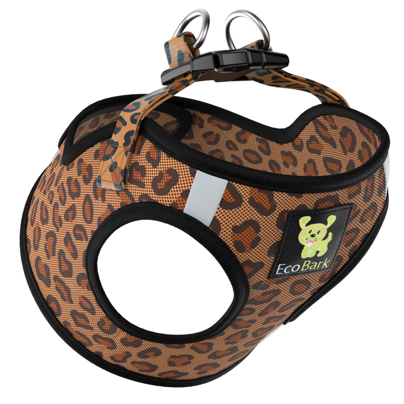 EcoBark Step In Dog Harness - Teacup & Small Breeds- Reflective Soft Mesh Harness for Teacup, Small Dogs and Puppies / Cheetah