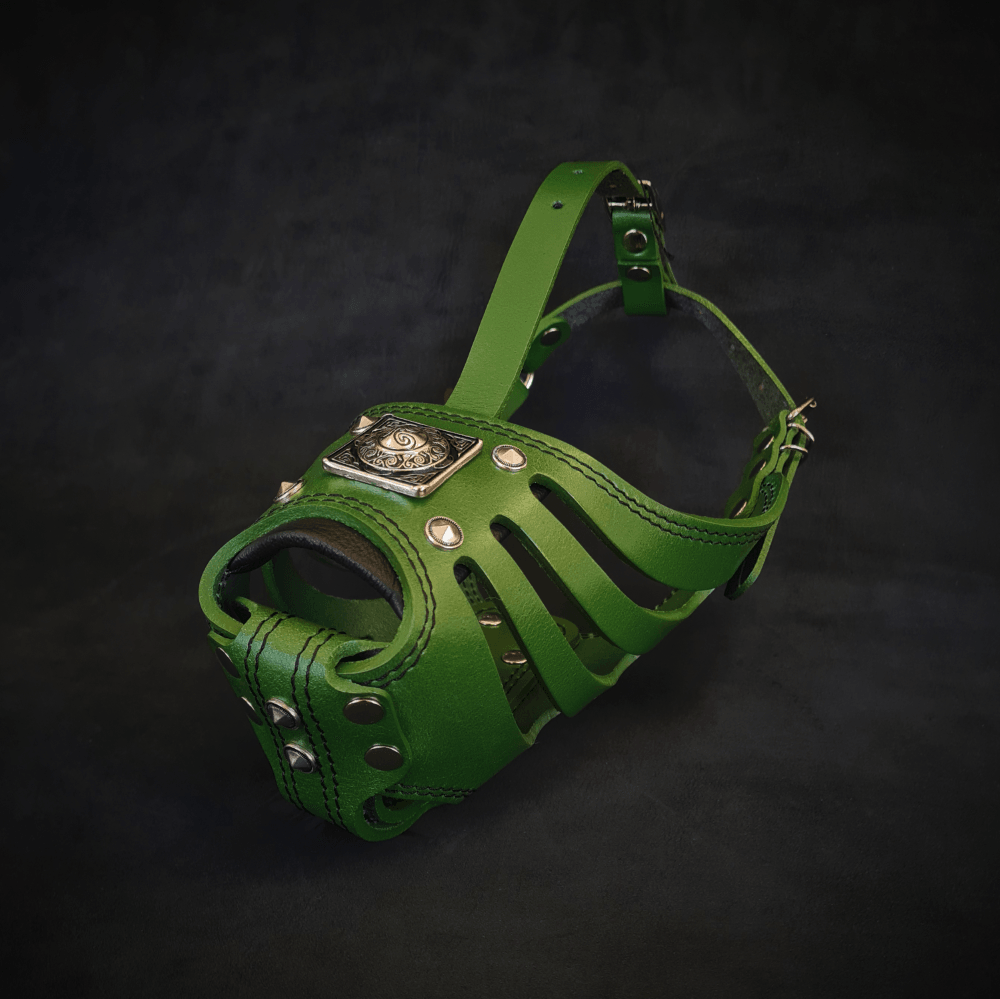 Bestia Eros Basket Green Leather Dog Muzzle