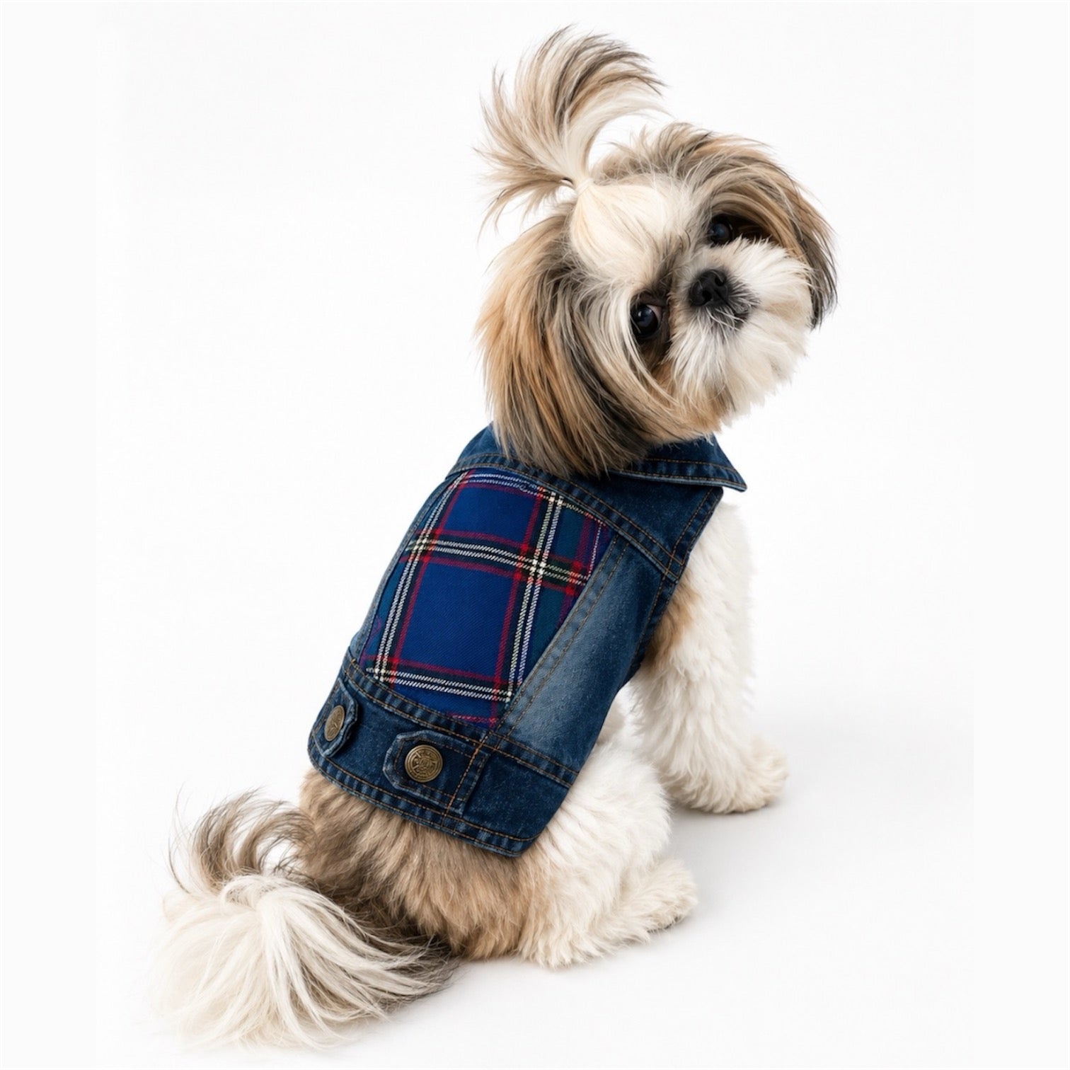 Heads or Tails Pup Red & Blue Plaid Panel Dog Vest