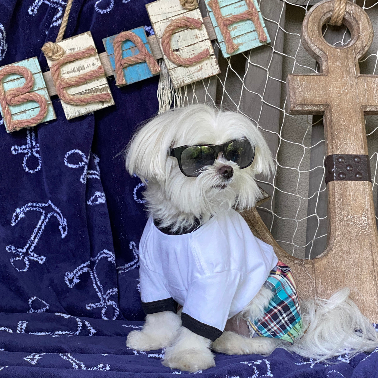 Madras Plaid Patchwork Boxer Shorts for Dogs