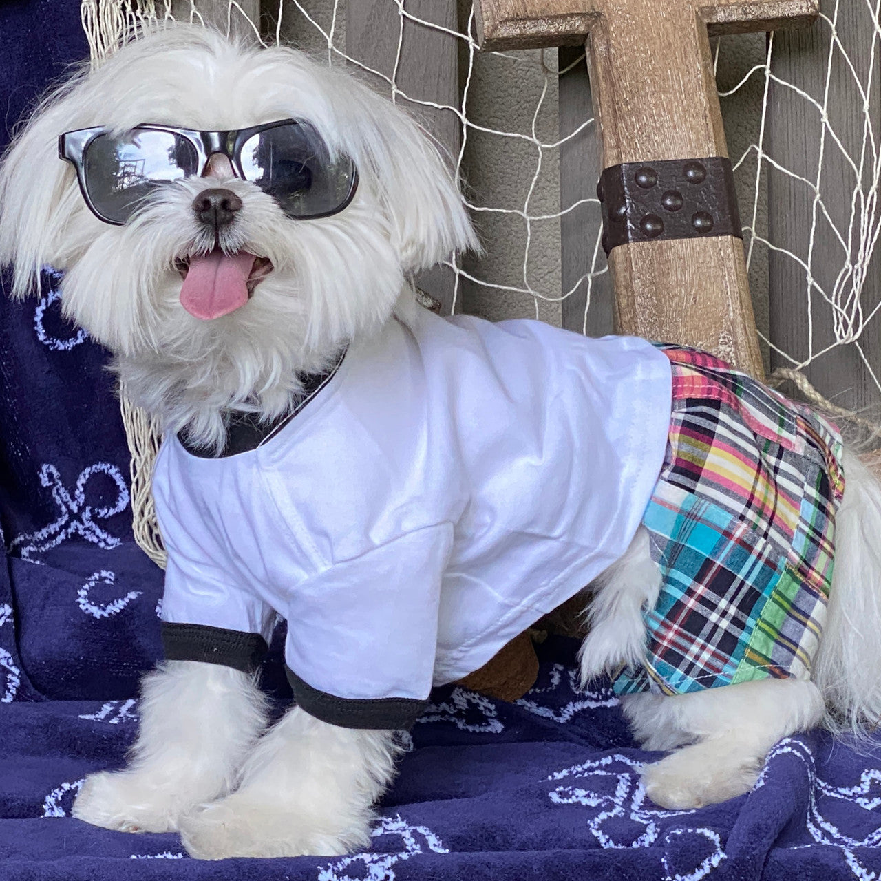 Madras Plaid Patchwork Boxer Shorts for Dogs