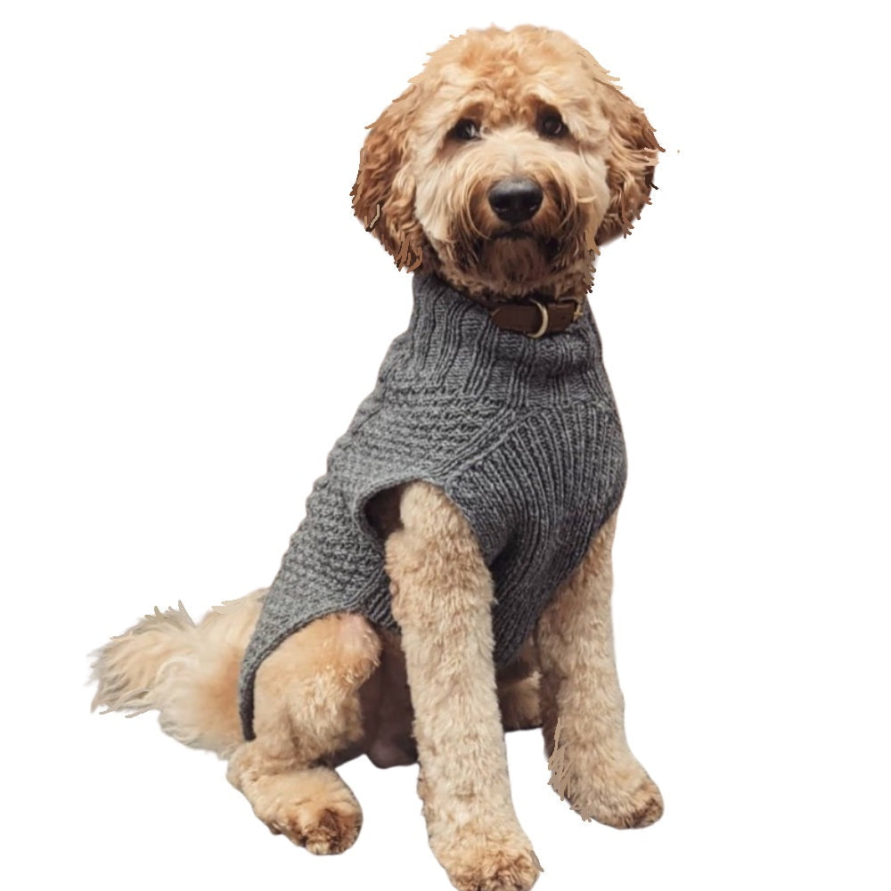 Chilly Dog Gray Cable Knit Wool Dog Sweater | HT Animal Supply