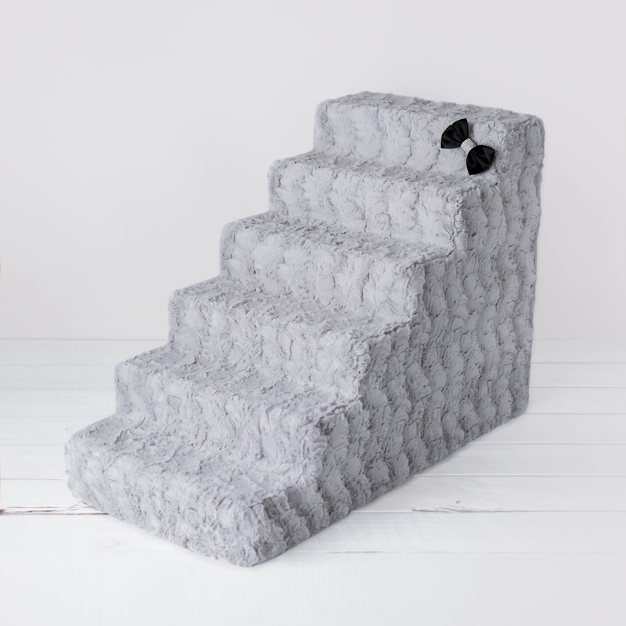 Hello Doggie Luxury Satin Silk Crystal Dove Grey Pet Stairs