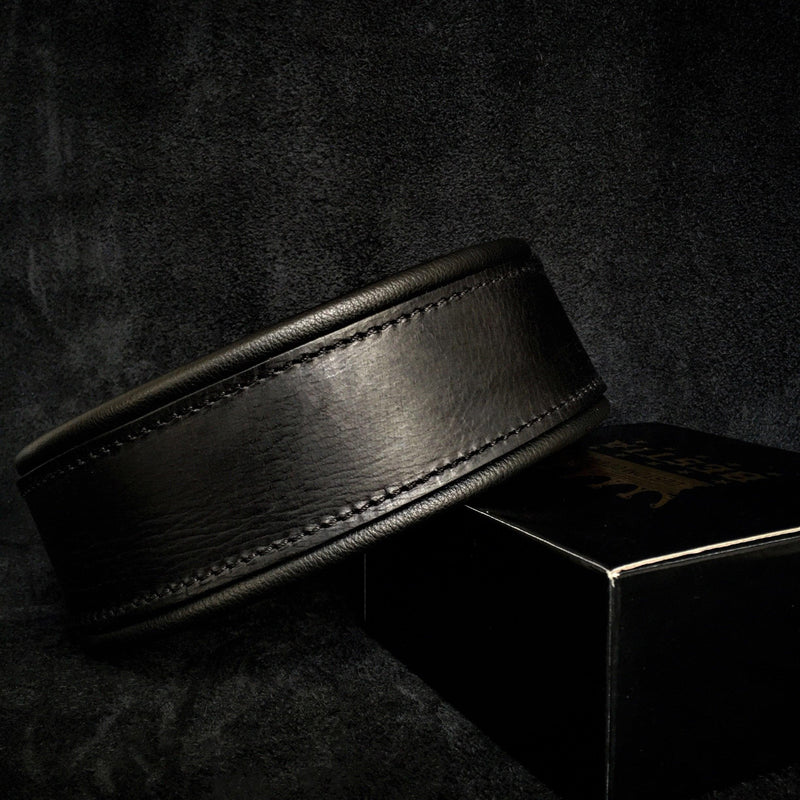 Bestia Dog Gear Genuine Leather Dog Collar - Black 