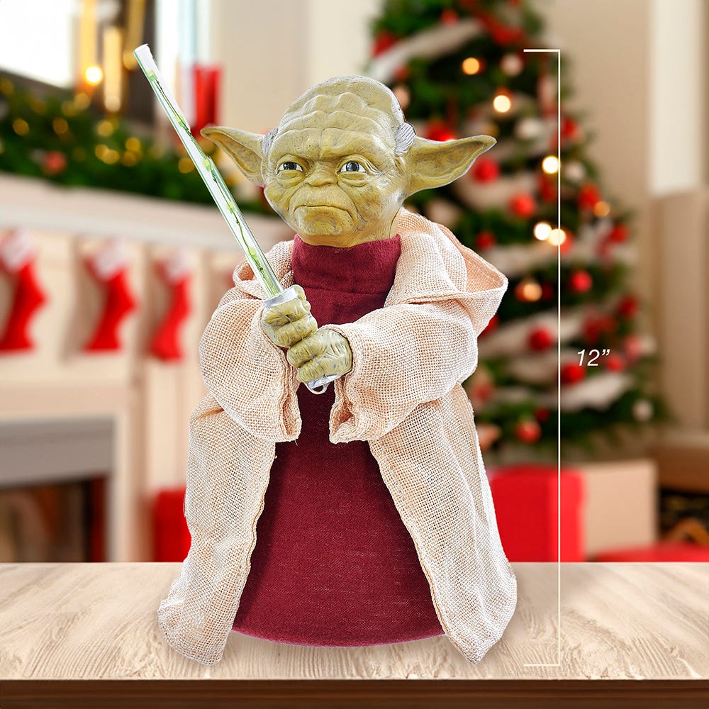 Kurt Adler 12-Inch Battery-Operated Star Wars Yoda with LED Light Saber Treetop