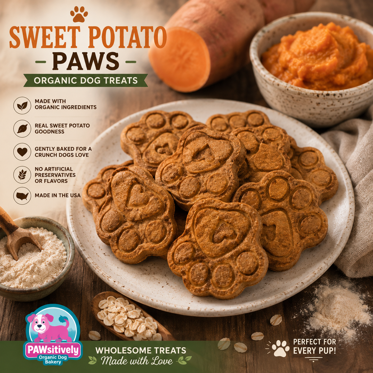PAWsitively Organic Sweet Potato Paw Dog Treats