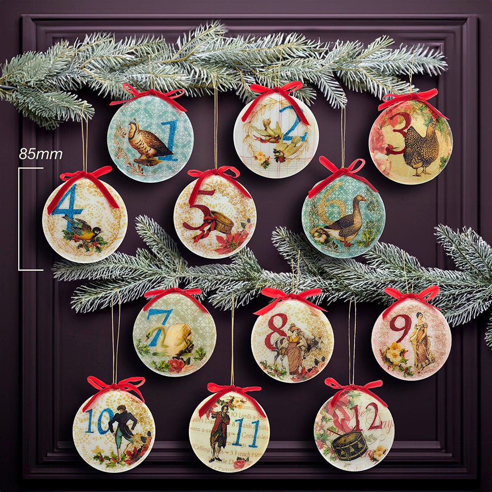 Kurt Adler 85mm Decoupage Ball Ornament Set of 12
