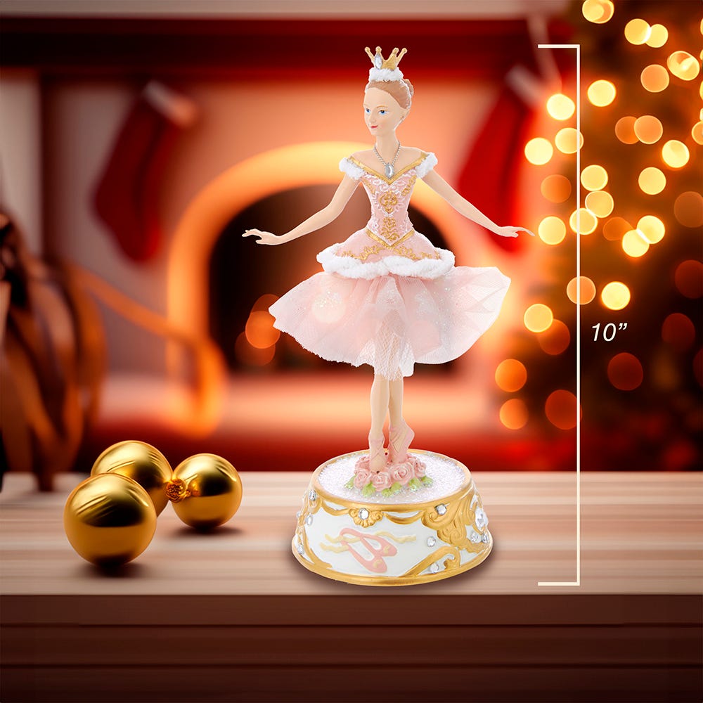 Kurt Adler 10-Inch Pink Ballerina Figure with Musical Base
