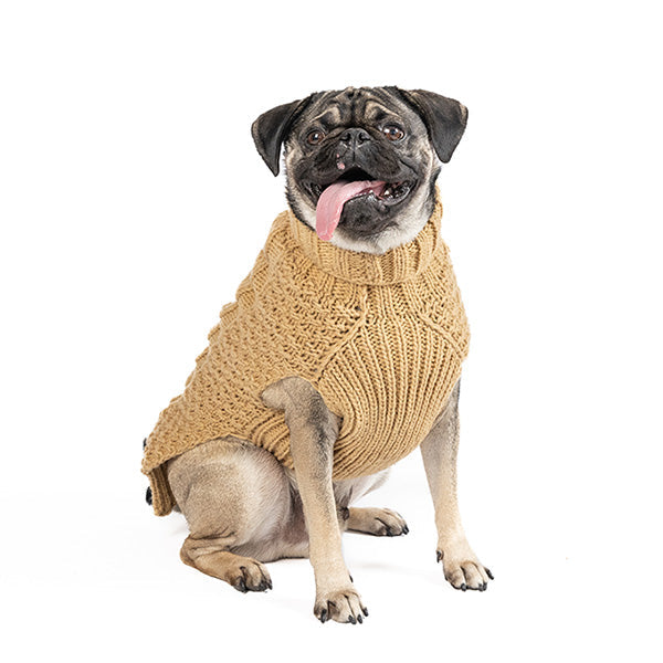 Chilly Dog Camel Alpaca Cable Knit Dog Sweater