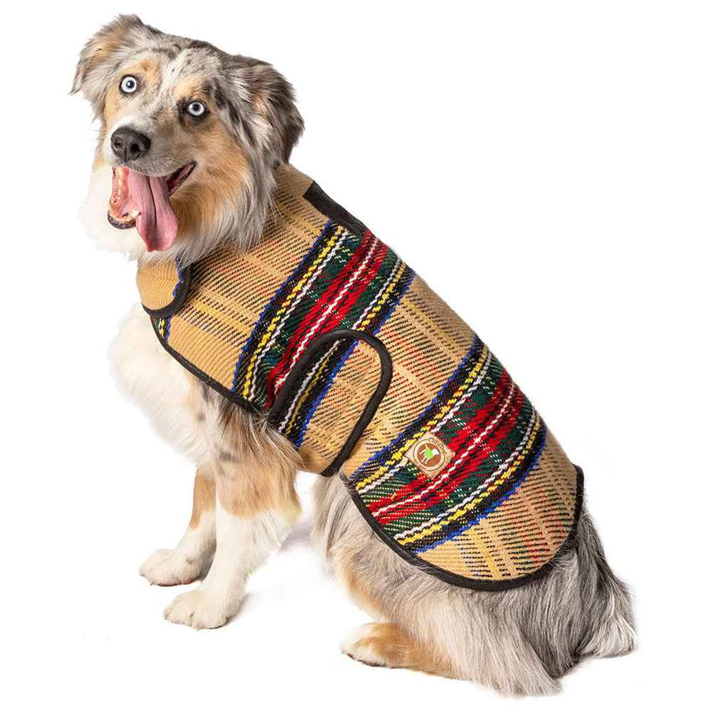 Chilly Dog Tan Tartan Plaid Wool Blanket Dog Coat