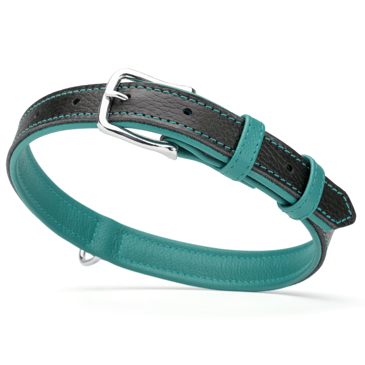 Dogline Soft Leather Dual-Color Flat Dog Collar