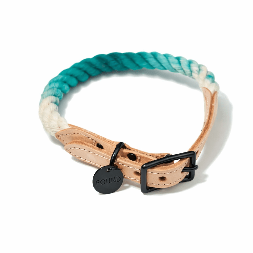 Teal Ombre Cotton Rope Cat & Dog Collar – Matte Black Hardware