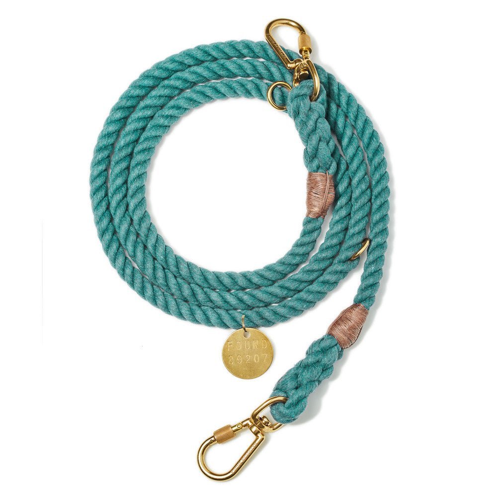 Teal Upcycled Rope Dog Leash, Adjustable - Found My Animal