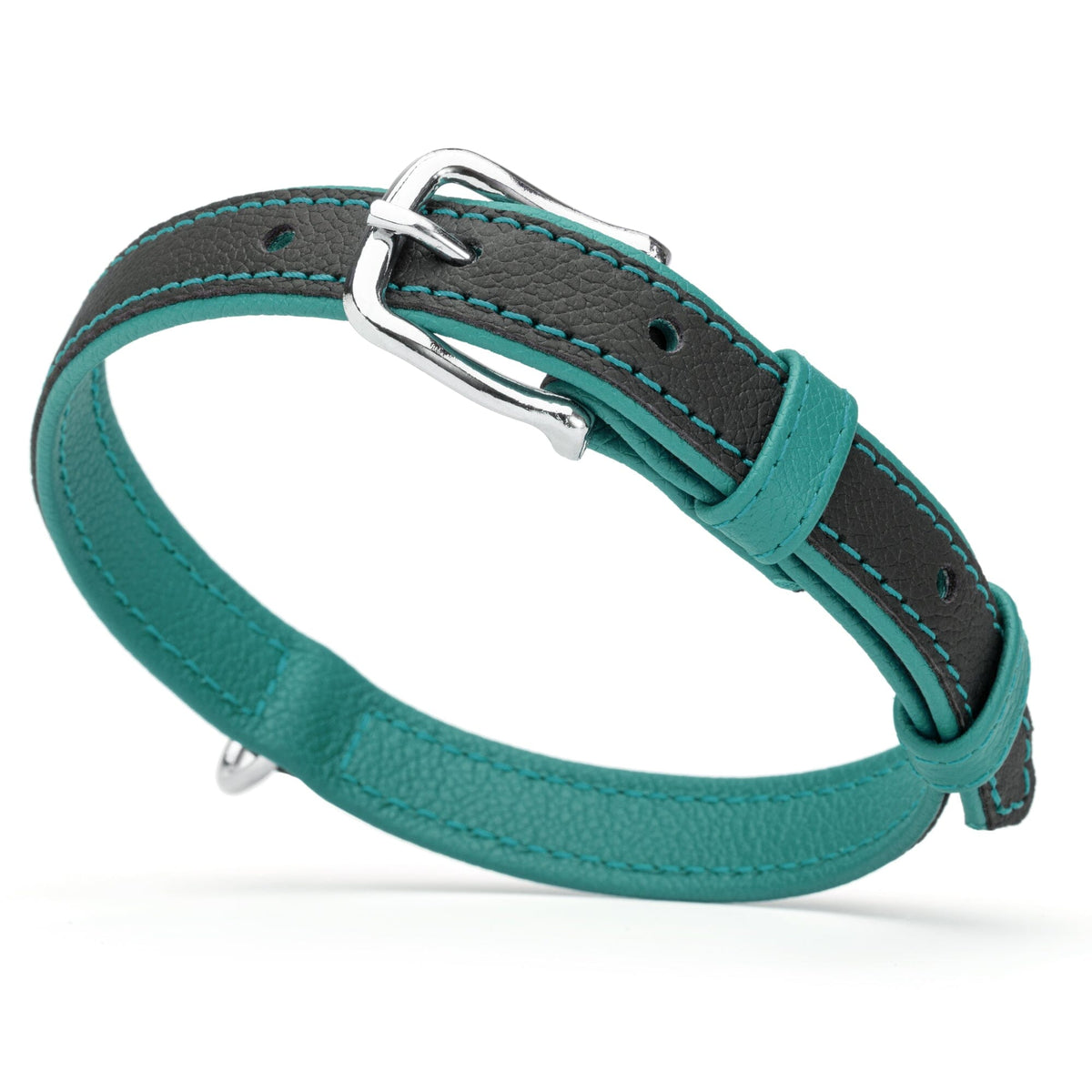 Dogline Soft Leather Dual-Color Flat Dog Collar