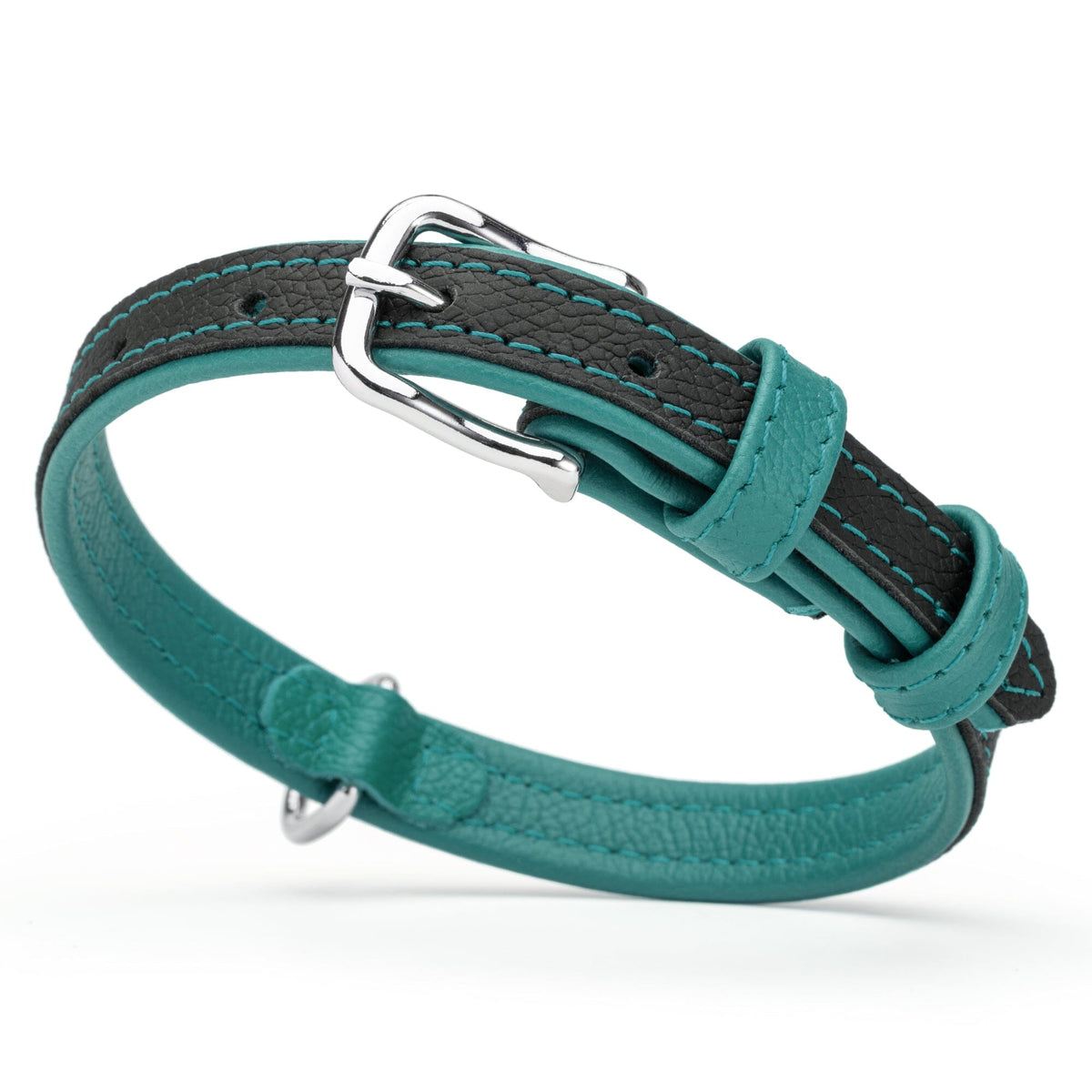 Dogline Soft Leather Dual-Color Flat Dog Collar