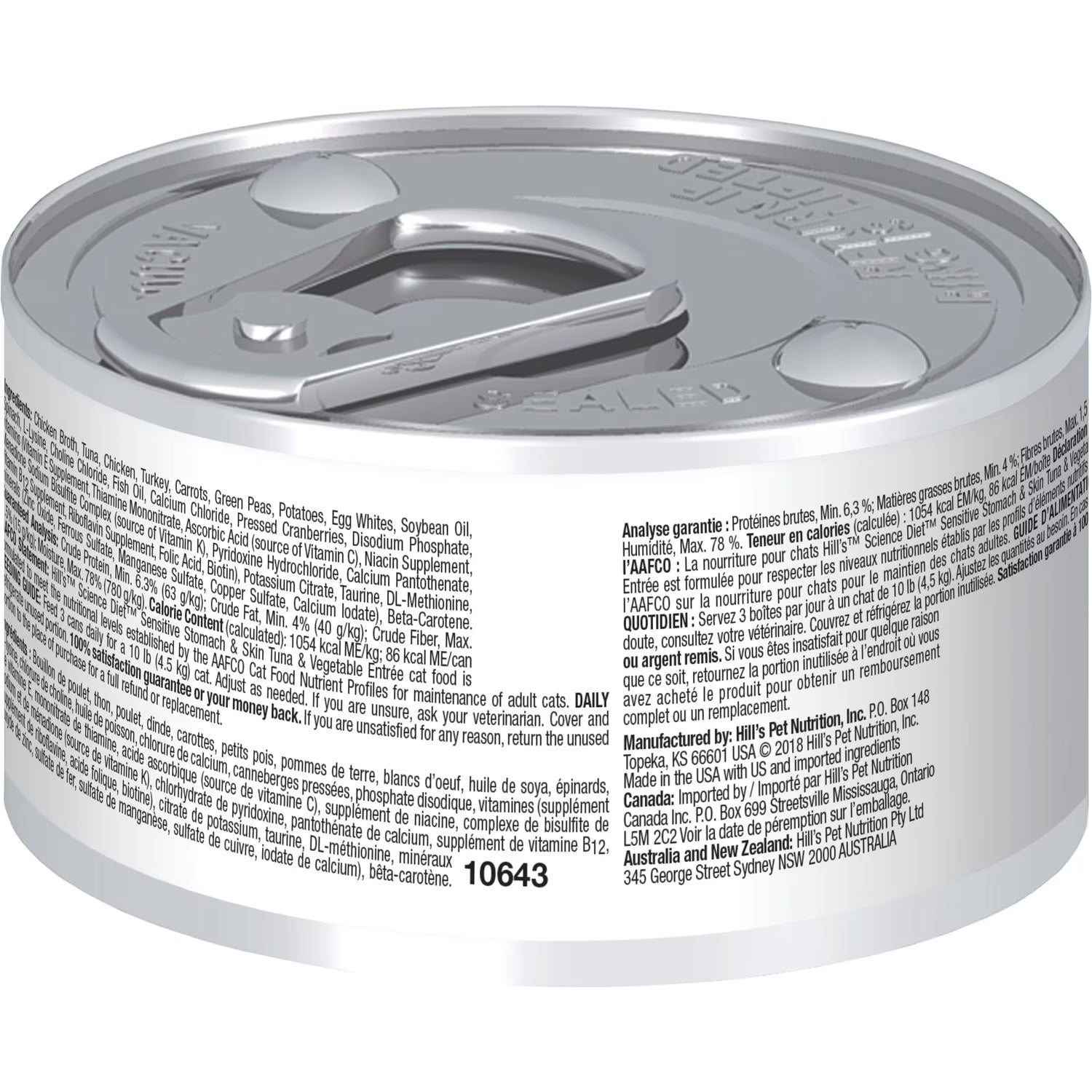 Hills Science Diet Sensitive Stomach & Skin Canned Cat Food, Tuna & Vegetable Entrée (2.9oz)