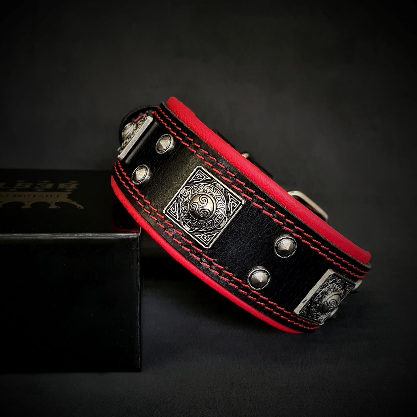 Bestia Dog Gear The "Eros" collar 2 inch wide Genuine Leather Red pet supplies