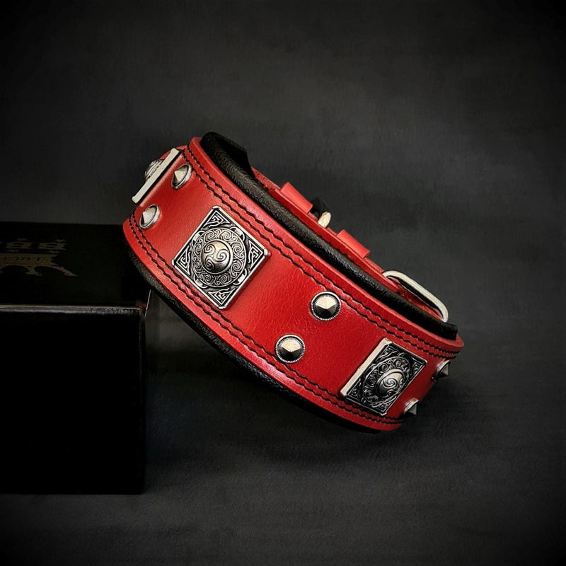 Bestia Dog Gear The "Eros" collar 2 inch wide Red Genuine Leather Black pet supplies