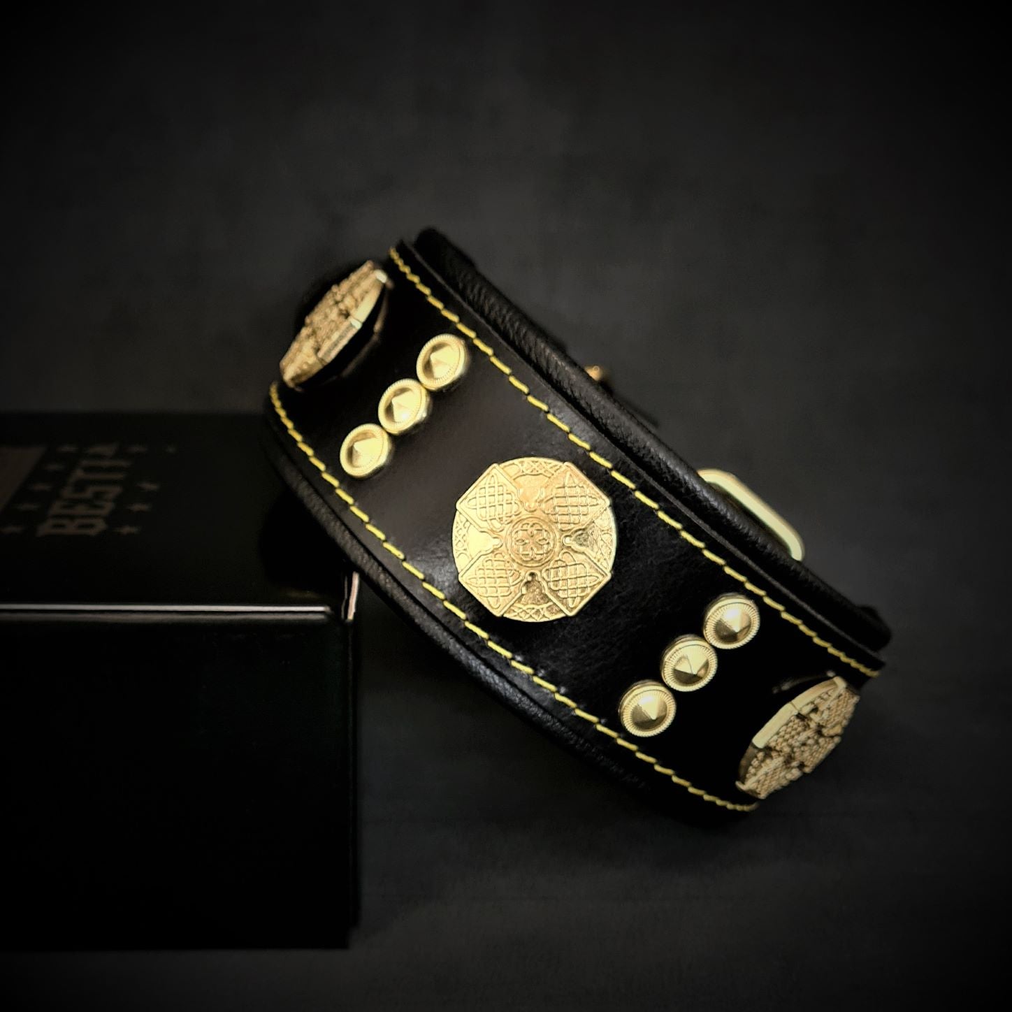 Bestia Dog Gear Genuine Leather Dog Collar - Black 