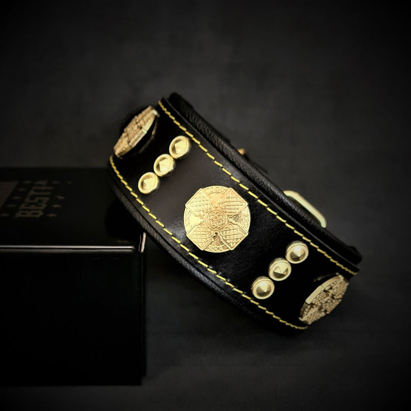 Bestia Dog Gear Genuine Leather Dog Collar - Black 
