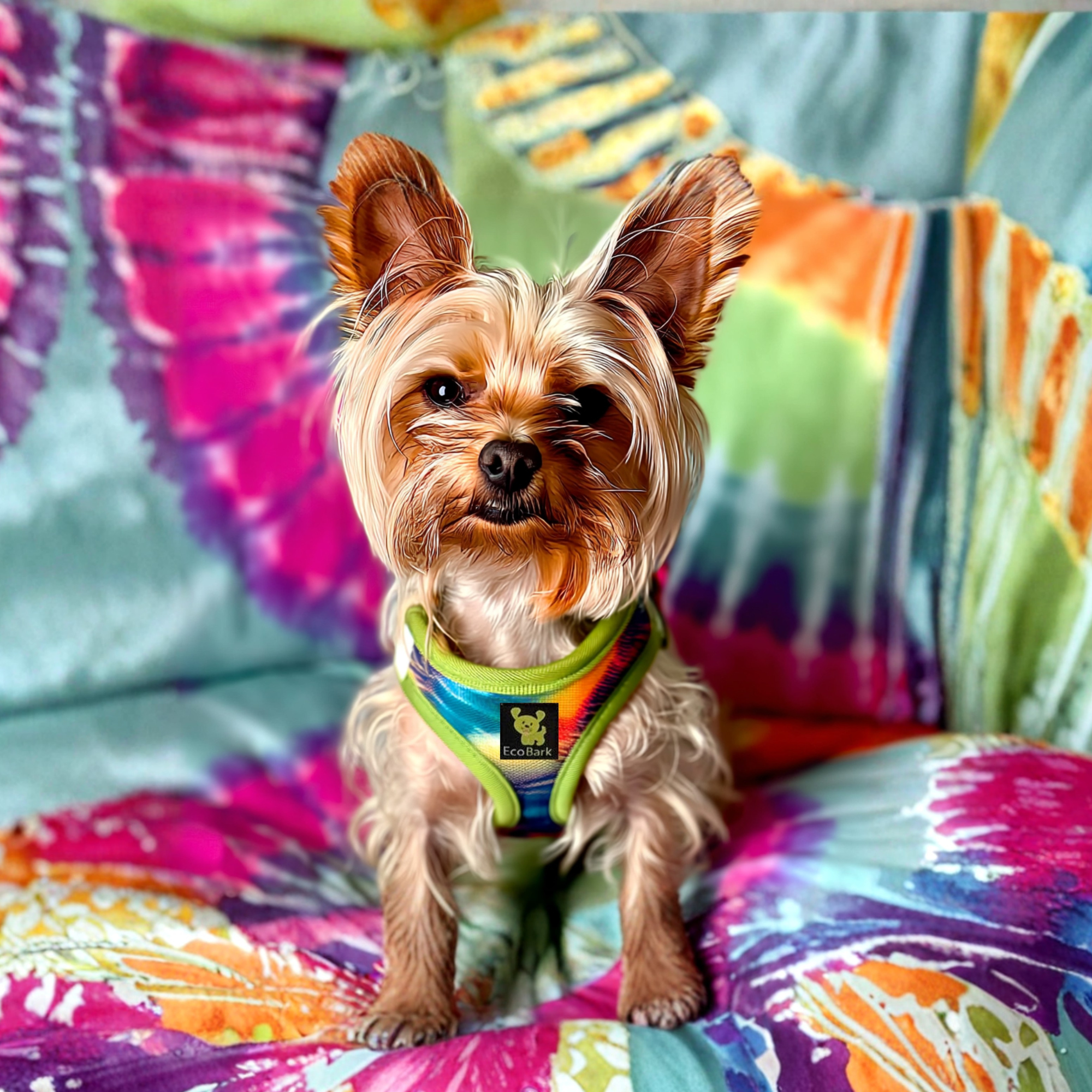 EcoBark Step In Dog Harness - Teacup & Small Breeds- Reflective Soft Mesh Harness for Teacup, Small Dogs and Puppies / Tie-dye