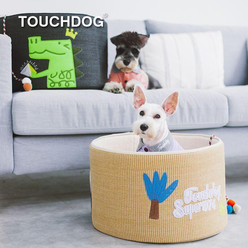 Touchcat Claw-ver Nest Rounded Scratching Cat Bed w/ Teaser Toy