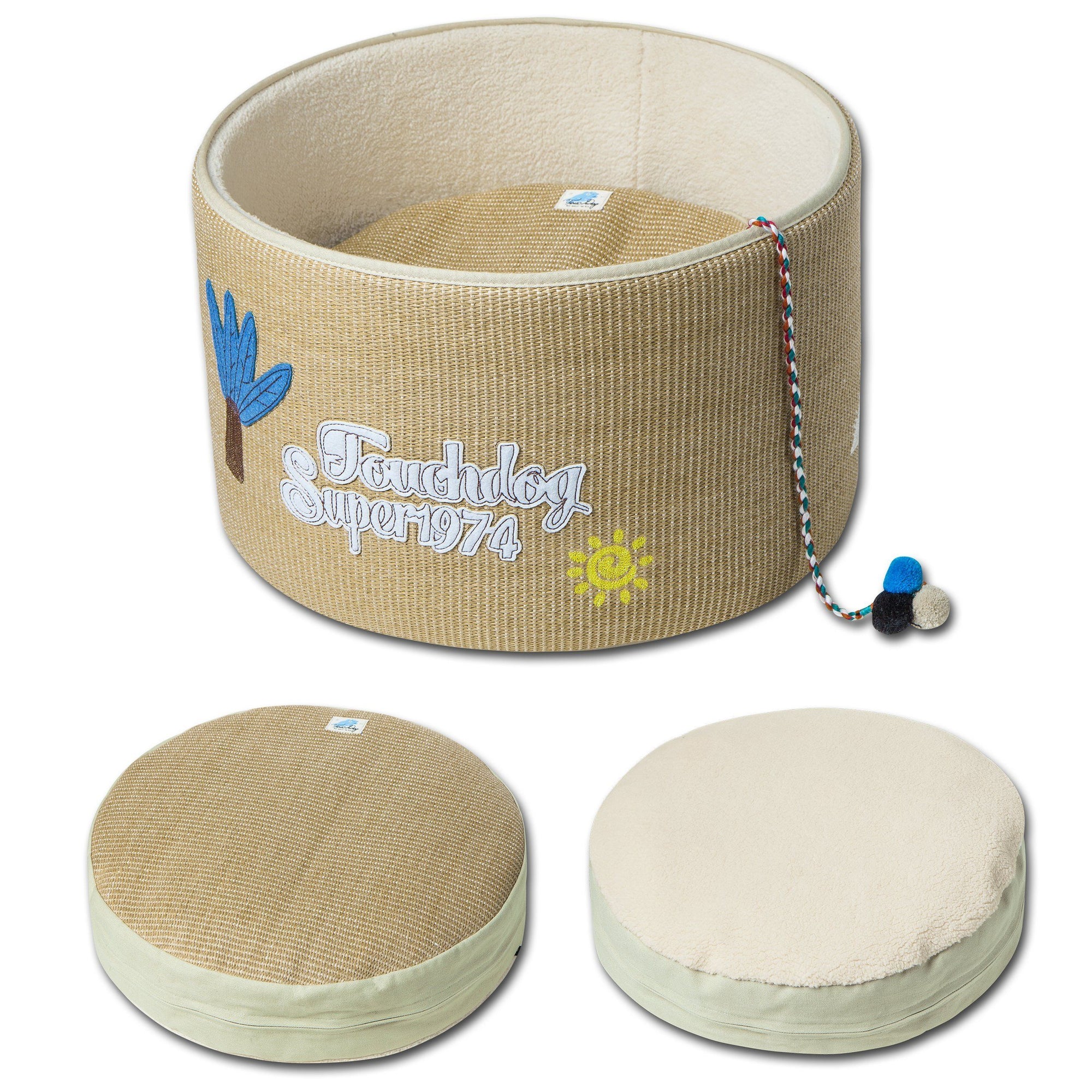 Touchcat Claw-ver Nest Rounded Scratching Cat Bed w/ Teaser Toy