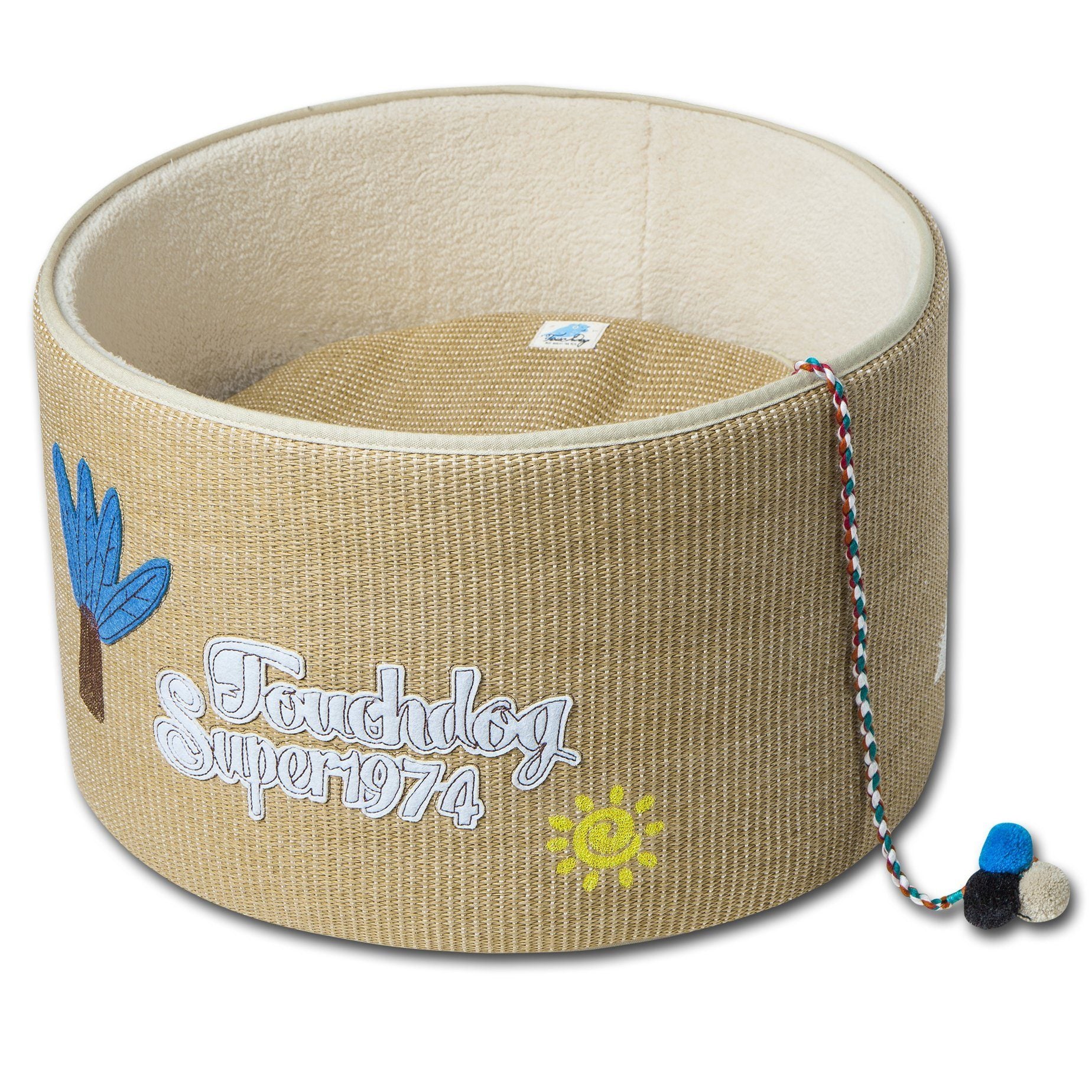 Touchcat Claw-ver Nest Rounded Scratching Cat Bed w/ Teaser Toy
