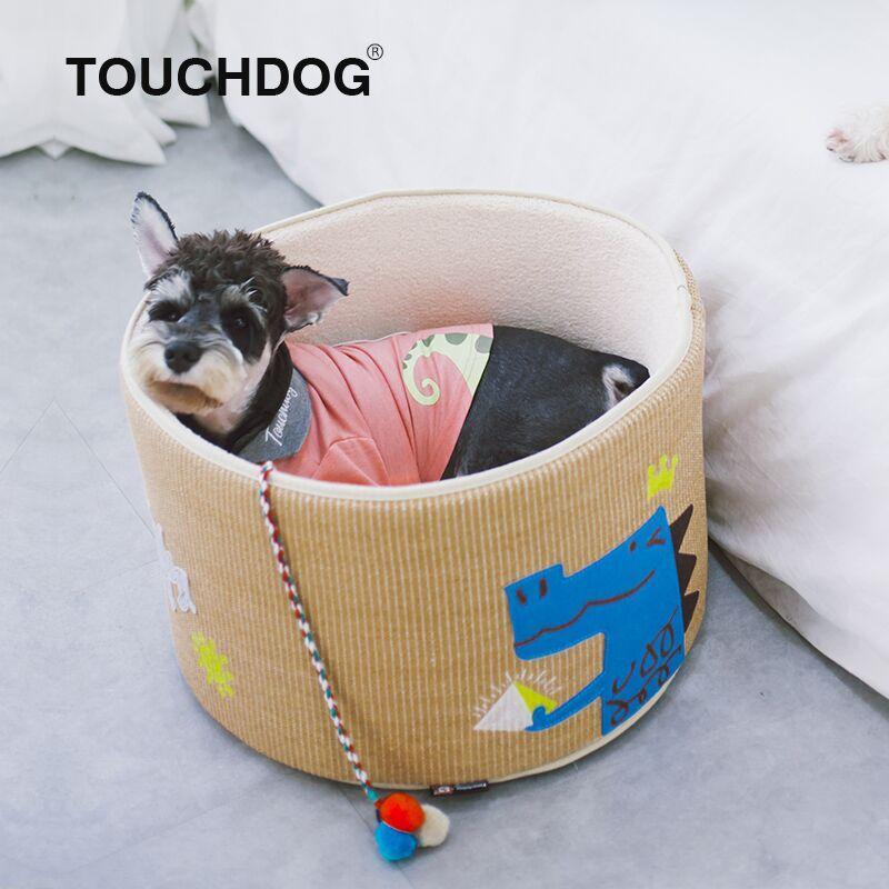 Touchcat Claw-ver Nest Rounded Scratching Cat Bed w/ Teaser Toy