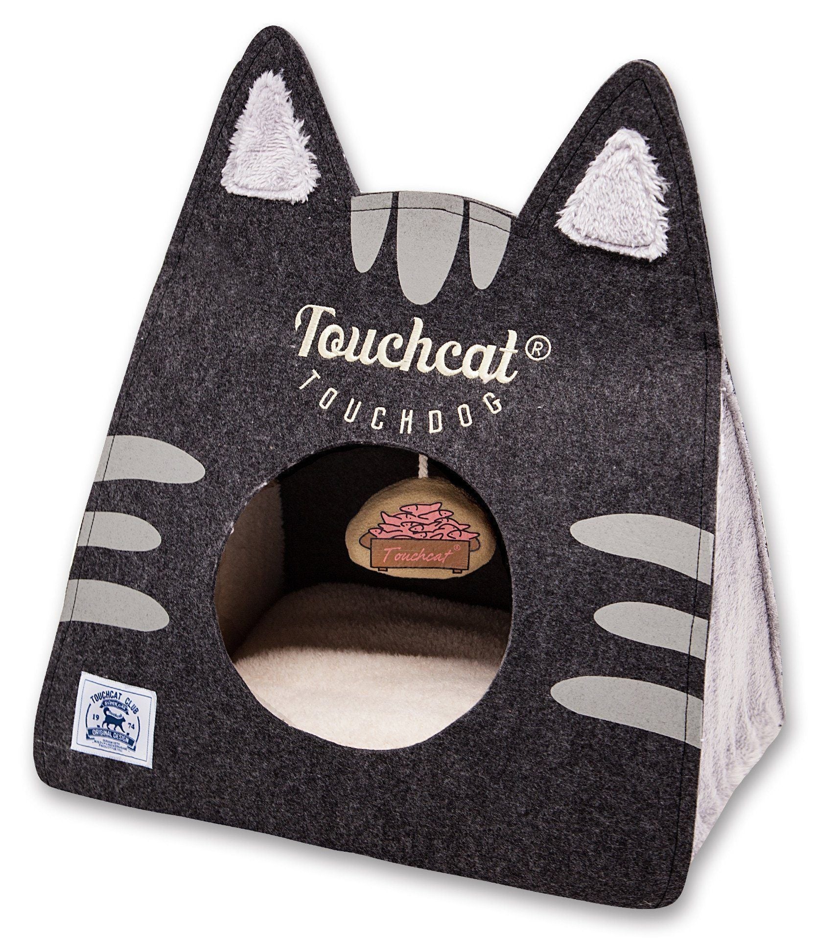 Touchcat Kitty Ears Travel On-The-Go Folding Designer Fashion Pet Cat Bed House w/ Hanging Teaser Toy