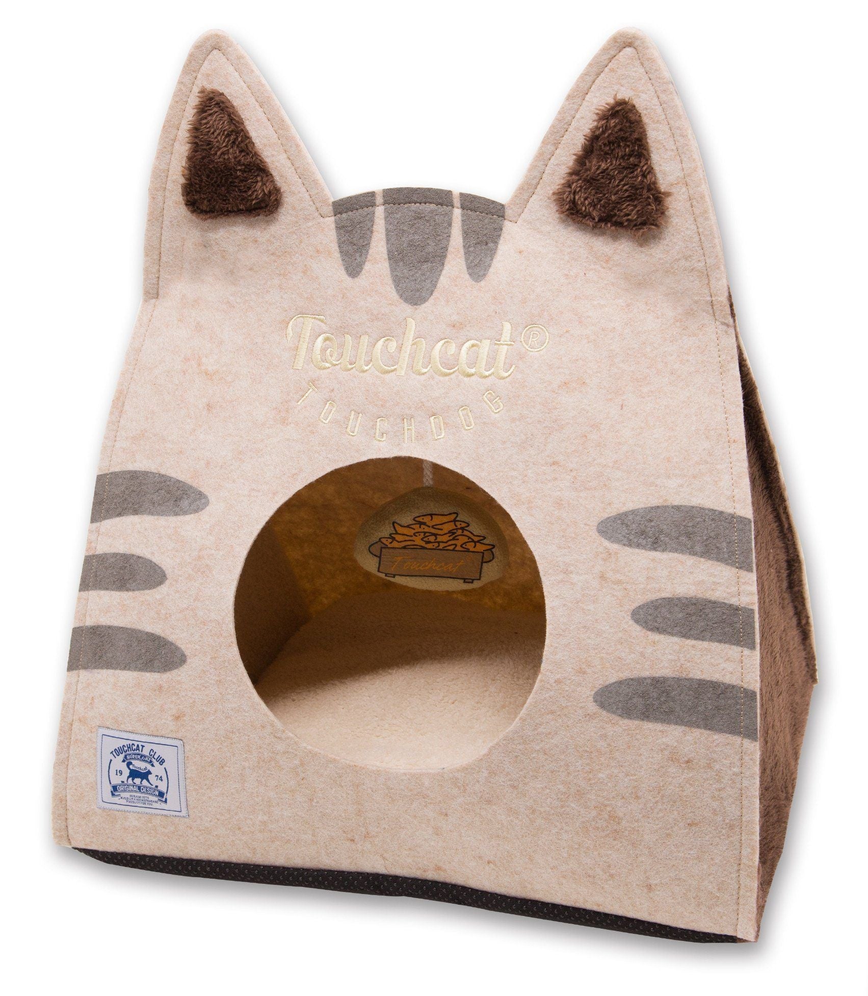 Touchcat Kitty Ears Travel On-The-Go Folding Designer Fashion Pet Cat Bed House w/ Hanging Teaser Toy