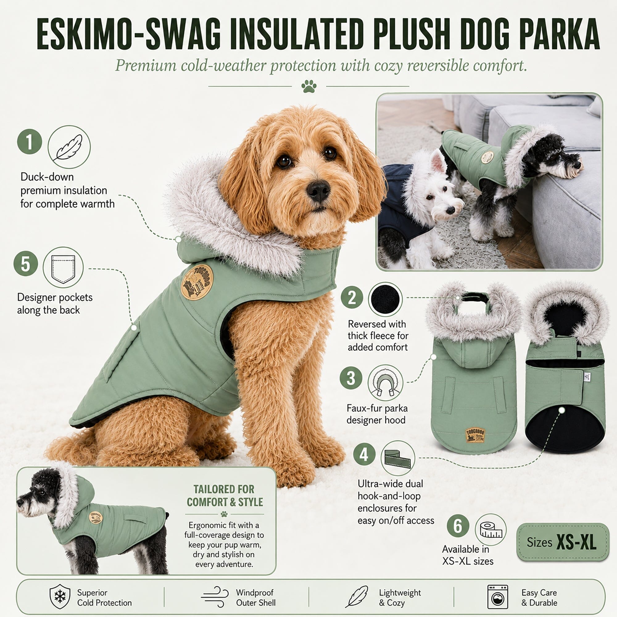 Touchdog Eskimo-Swag Duck-Down Insulated Winter Dog Coat Parka | HT Animal Supply