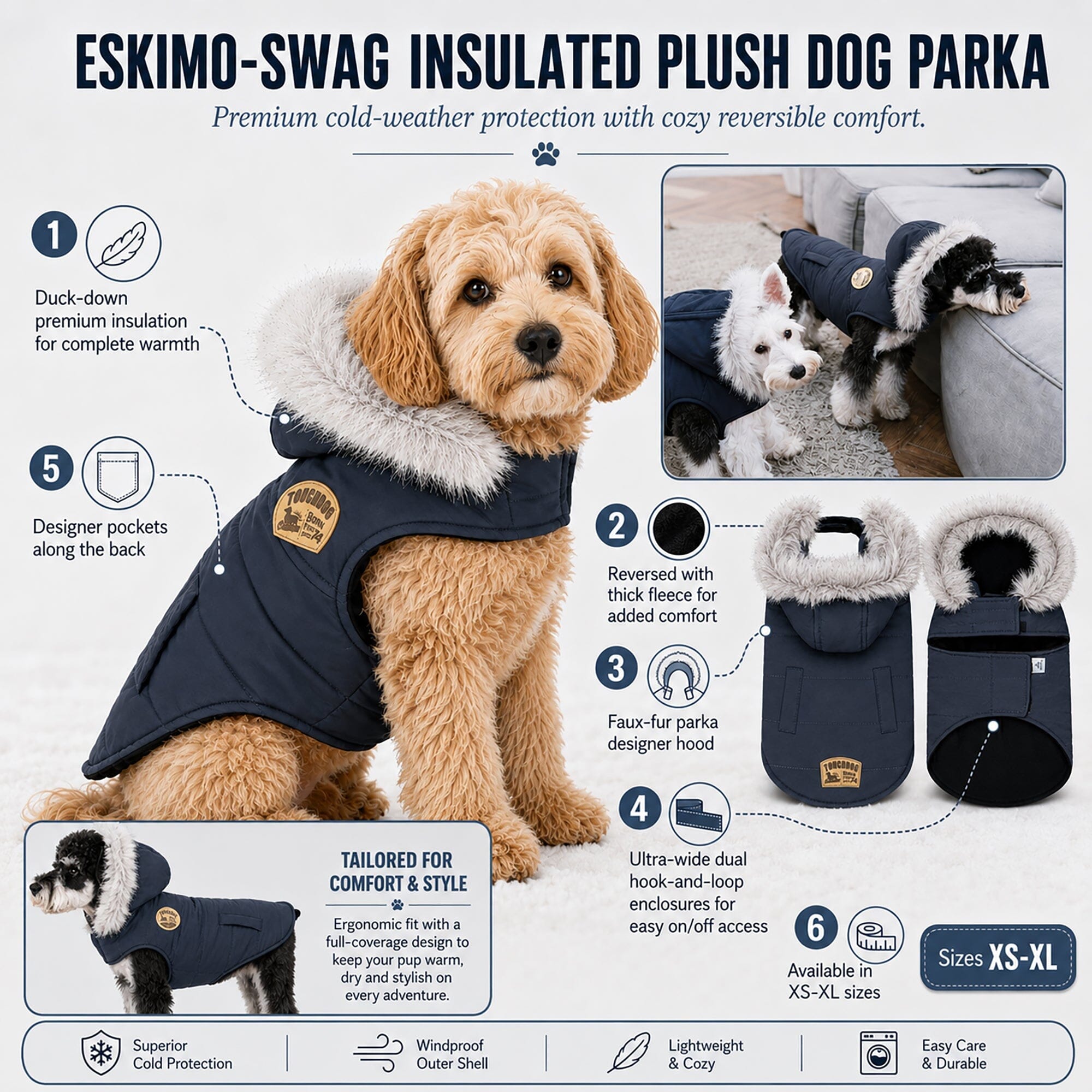 Touchdog Eskimo-Swag Duck-Down Insulated Winter Dog Coat Parka | HT Animal Supply