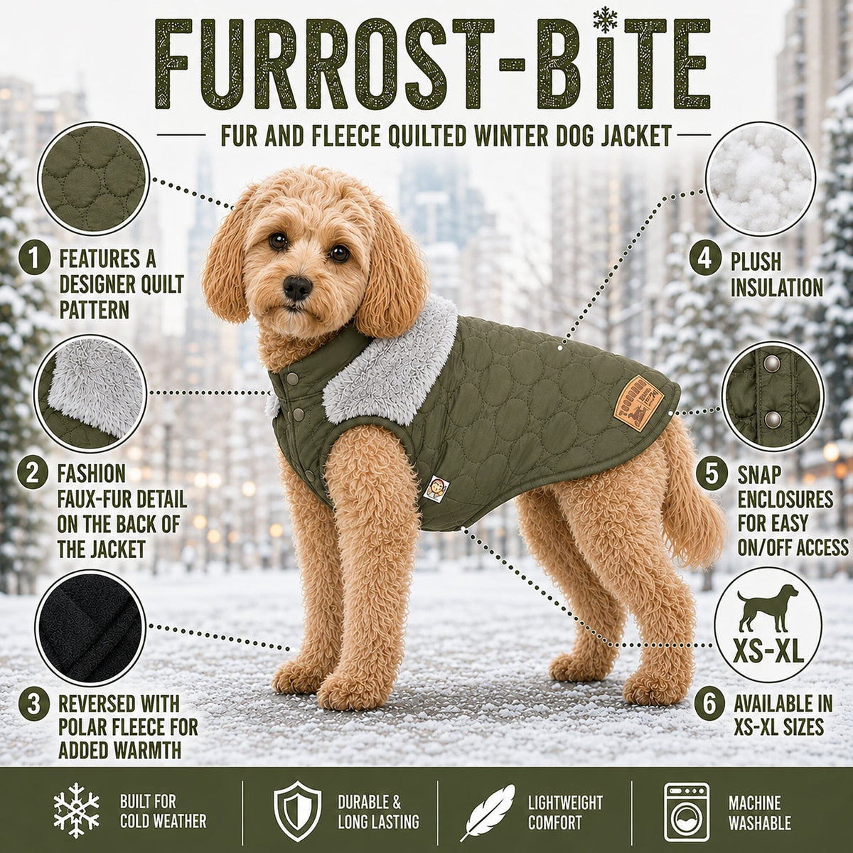Touchdog Furrost-Bite Fur and Fleece Designer Fashion Dog Jacket | HT Animal Supply