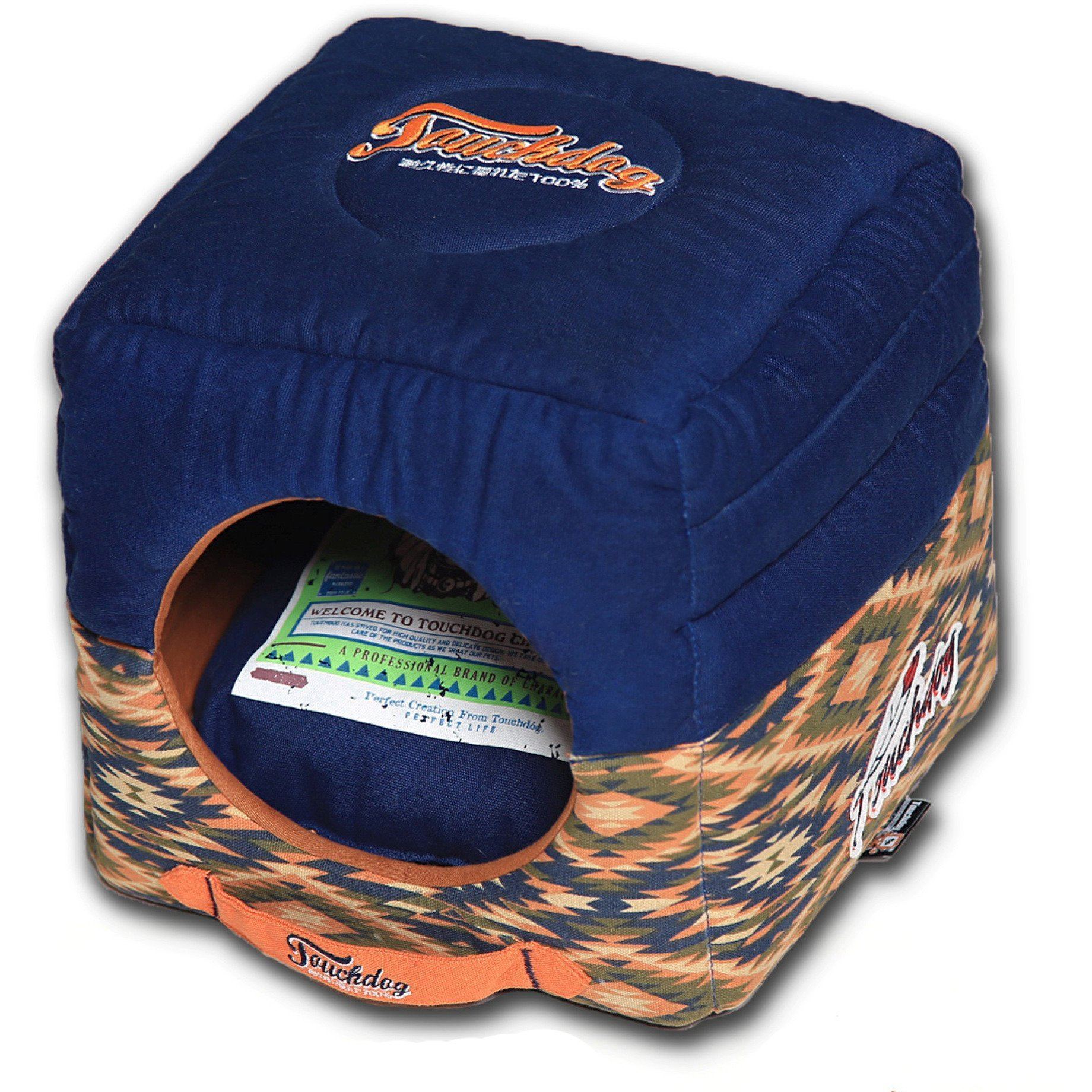 Touchdog 70s Vintage-Tribal 2-in-1 Collapsible Squared Dog and Cat Bed