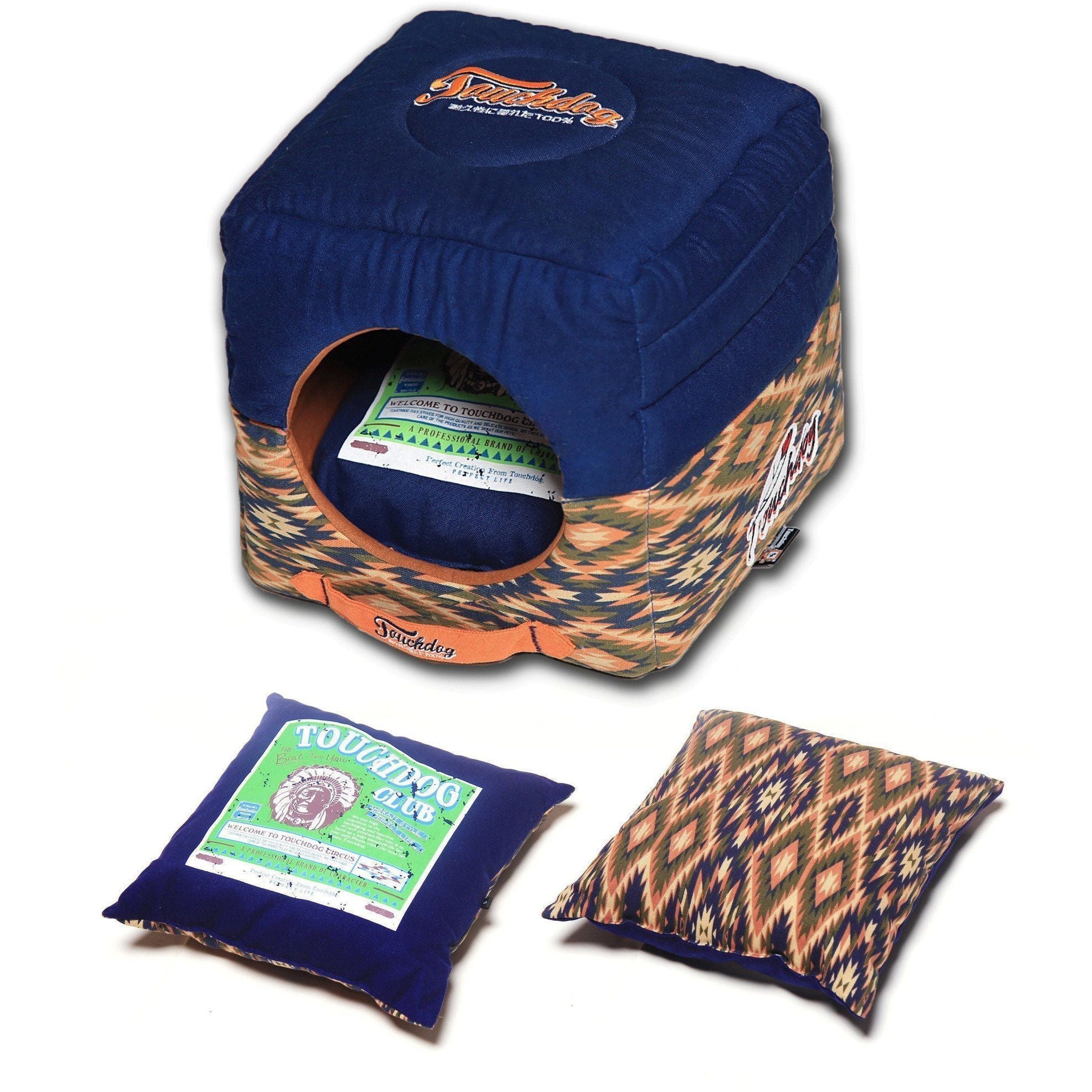 Touchdog 70s Vintage-Tribal 2-in-1 Collapsible Squared Dog and Cat Bed