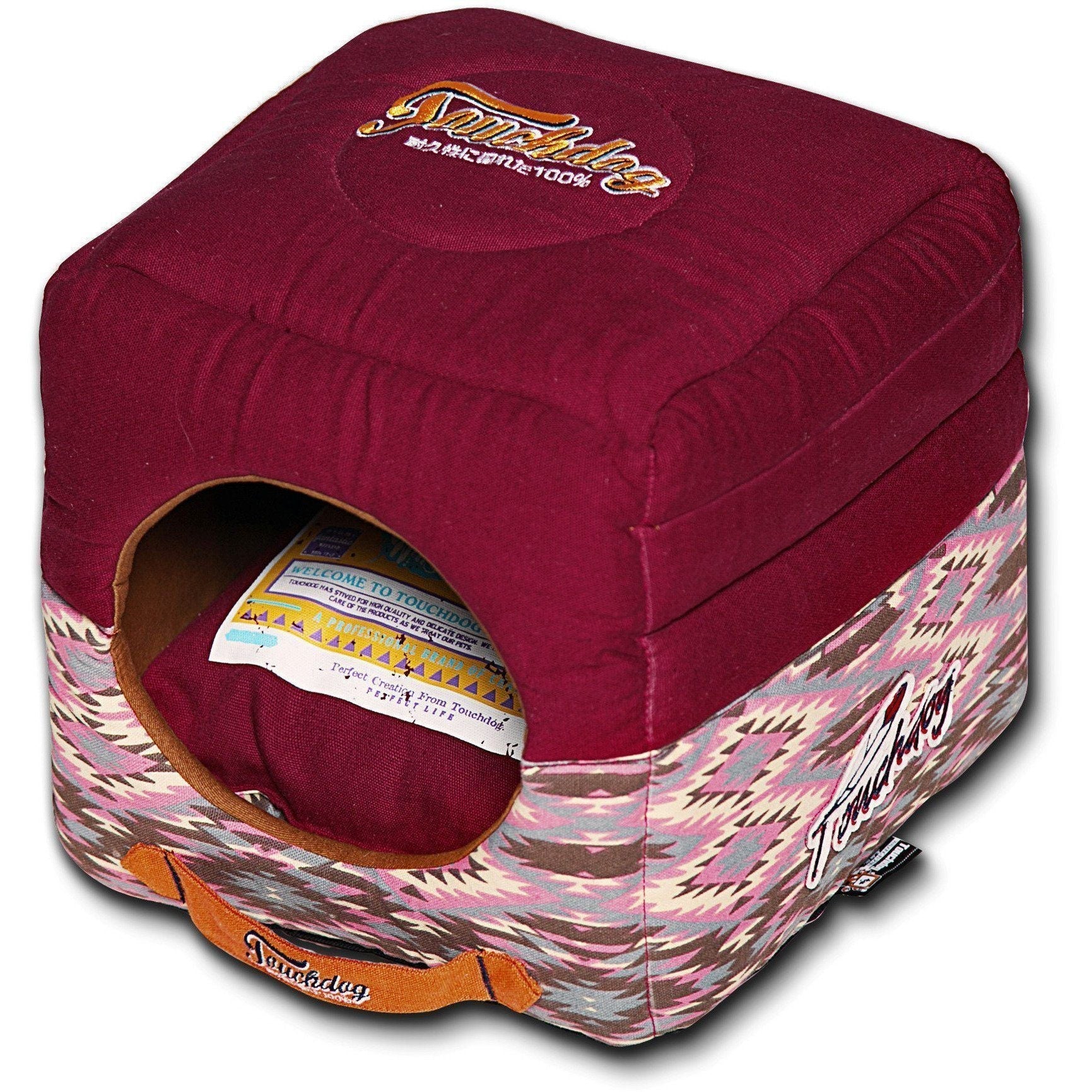 Touchdog 70s Vintage-Tribal 2-in-1 Collapsible Squared Dog and Cat Bed