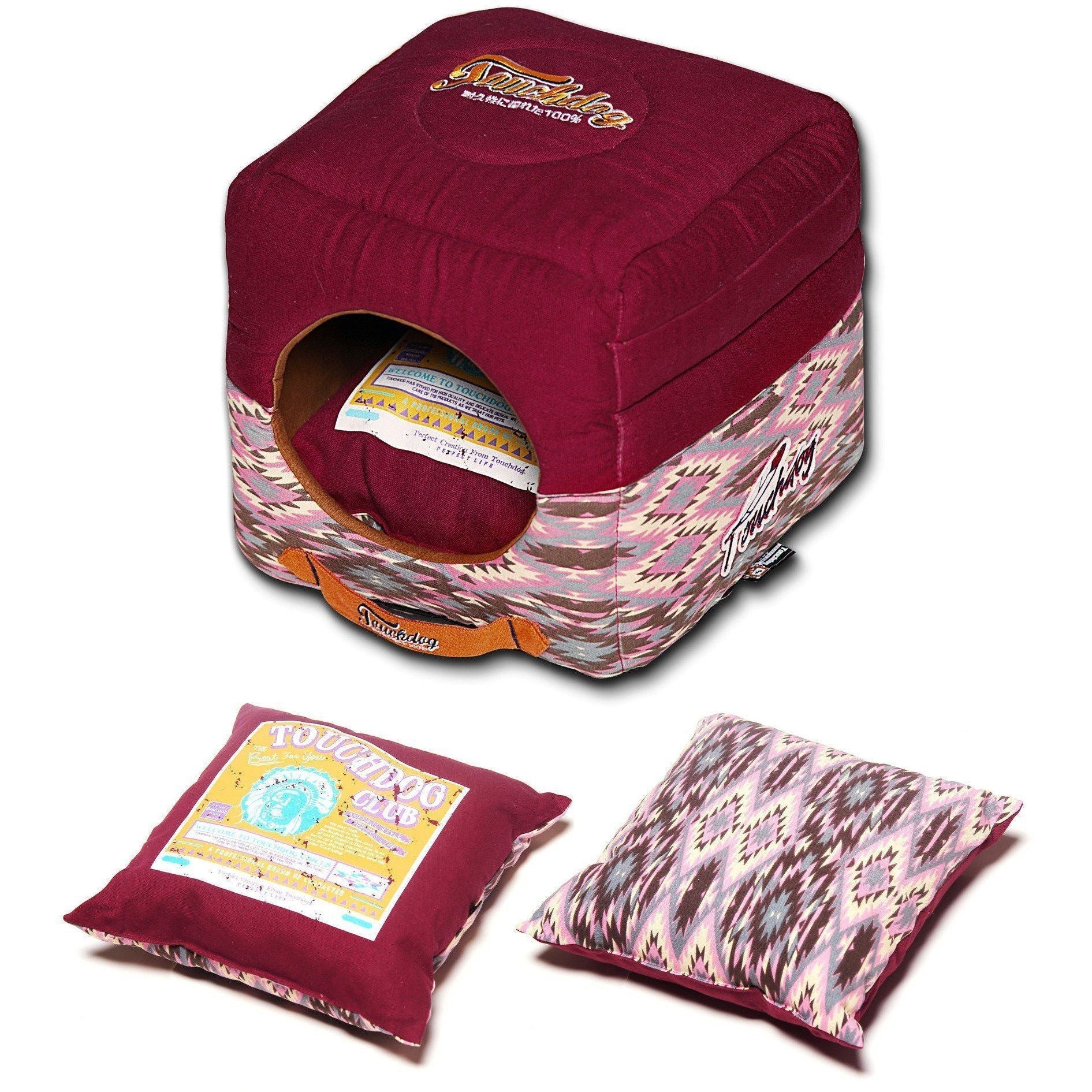 Touchdog 70s Vintage-Tribal 2-in-1 Collapsible Squared Dog and Cat Bed