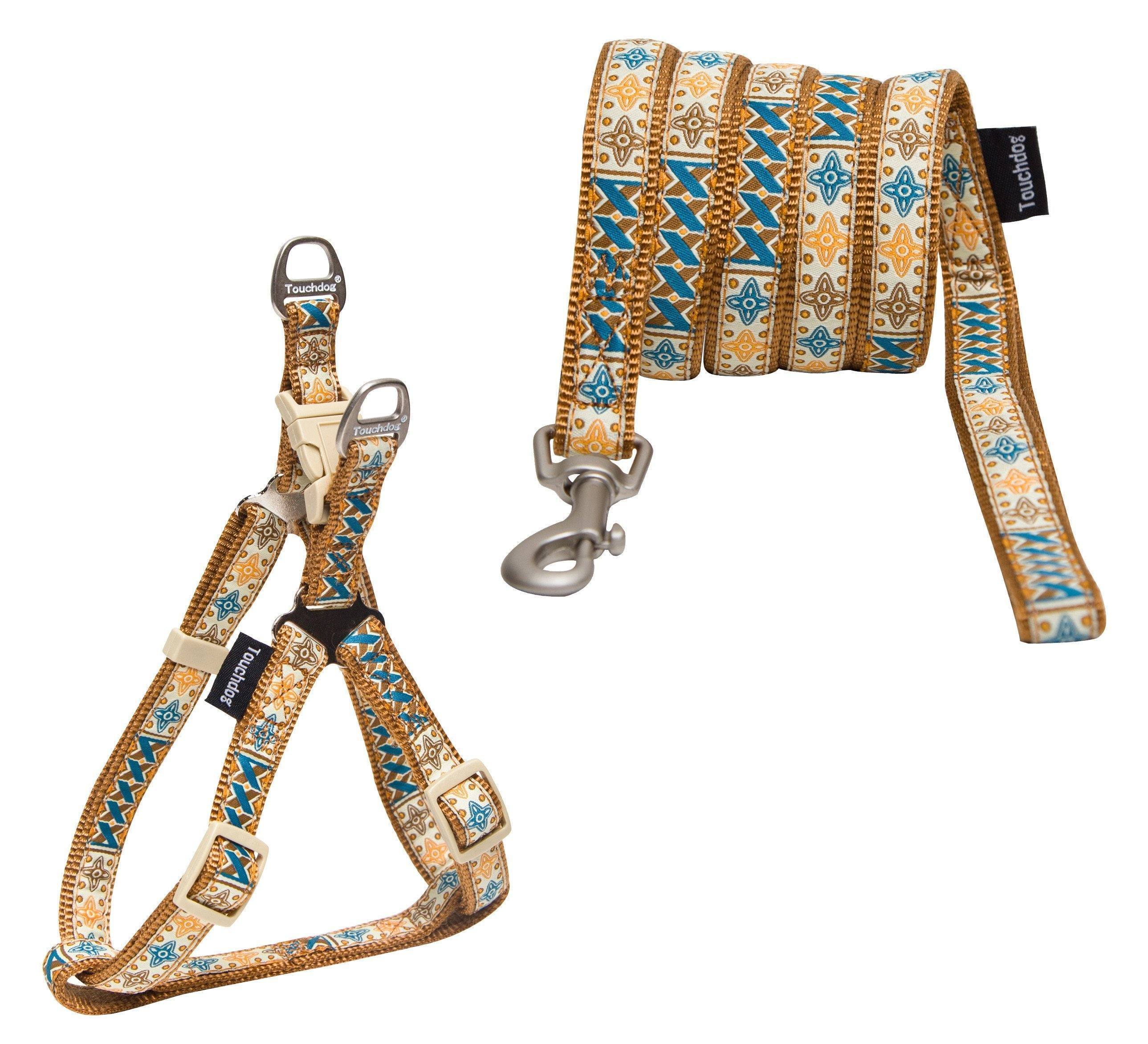 Touchdog Caliber Embroidered Designer Fashion Pet Dog Leash and Harness Combination