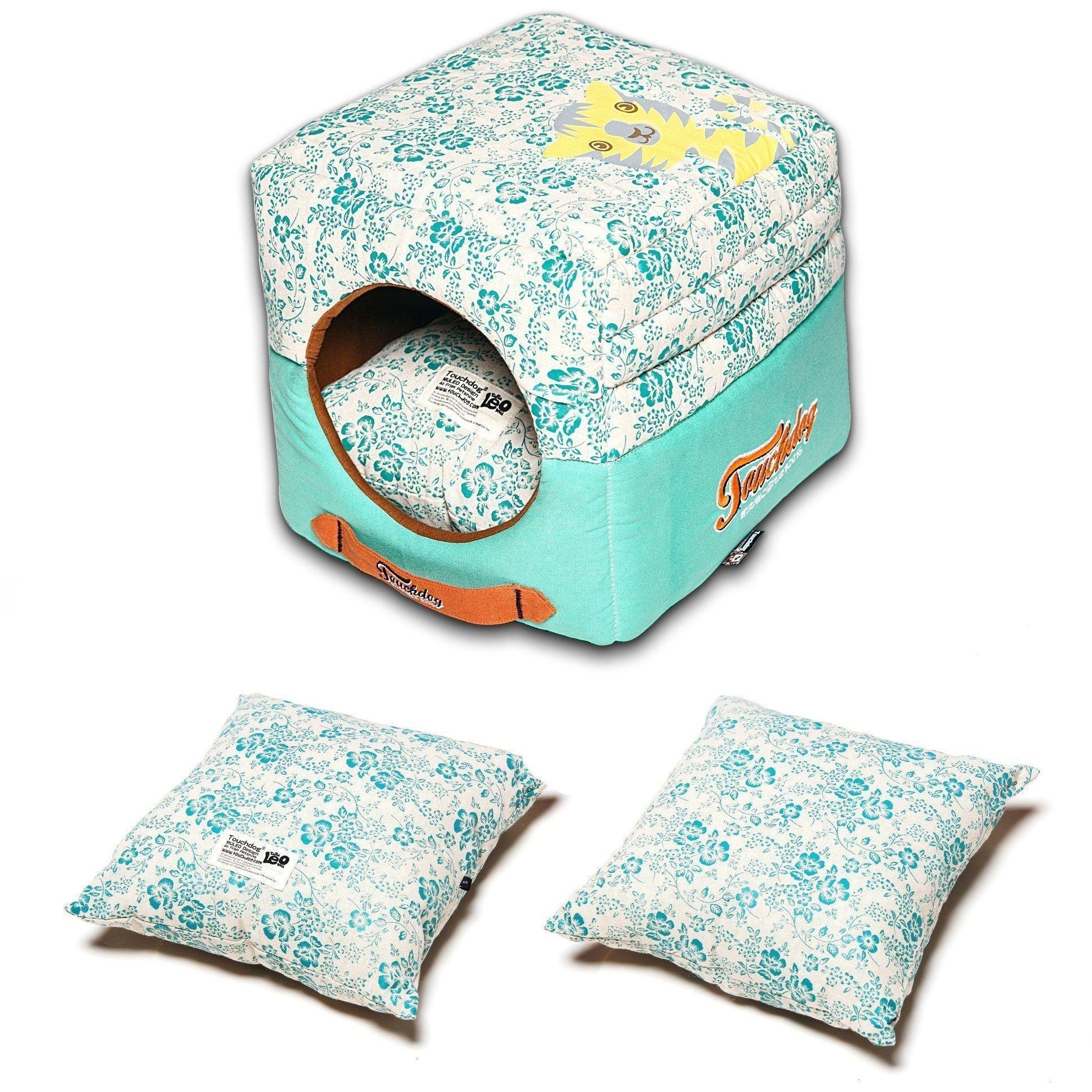 Touchdog Floral-Galoral 2-in-1 Collapsible Squared Dog and Cat Bed
