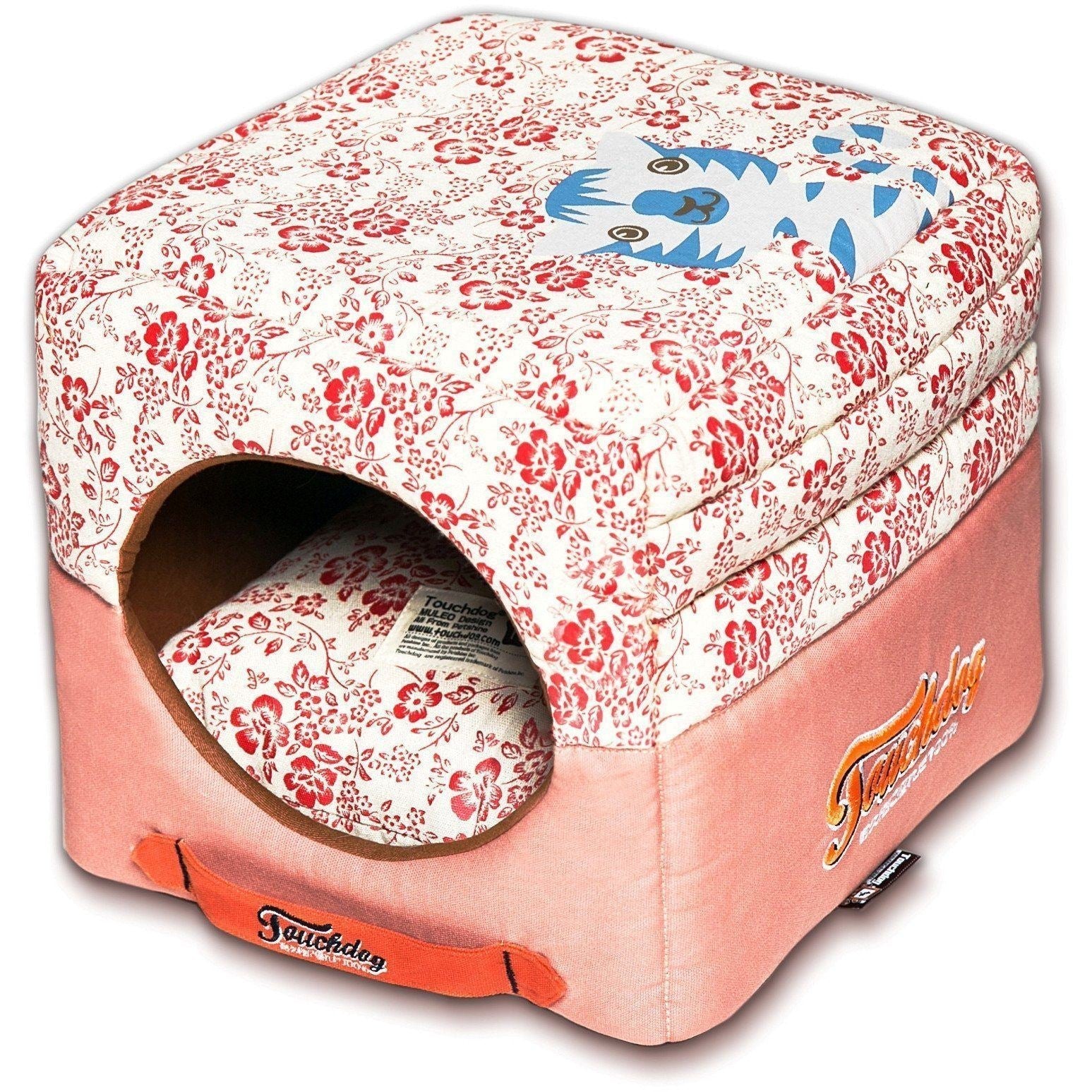 Touchdog Floral-Galoral 2-in-1 Collapsible Squared Dog and Cat Bed